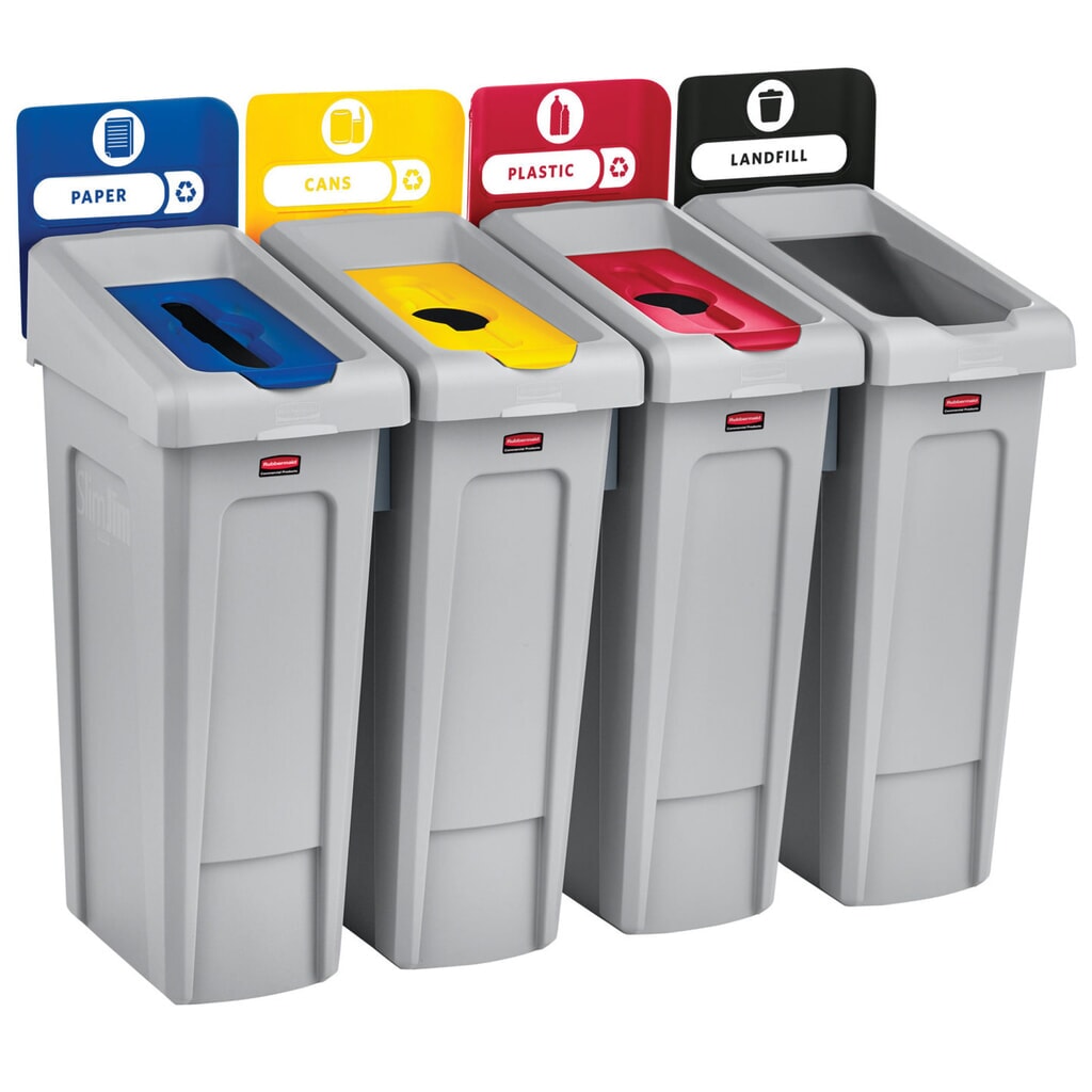 Startset recyclingstation Rubbermaid® Slim Jim, met kringloopafvalbak 87 liter, met open deksel, met inklikbare connector Productafbeelding nr. 8: Startset recyclingstation Rubbermaid® Slim Jim, met kringloopafvalbak 87 liter, met open deksel, met inklikbare connector