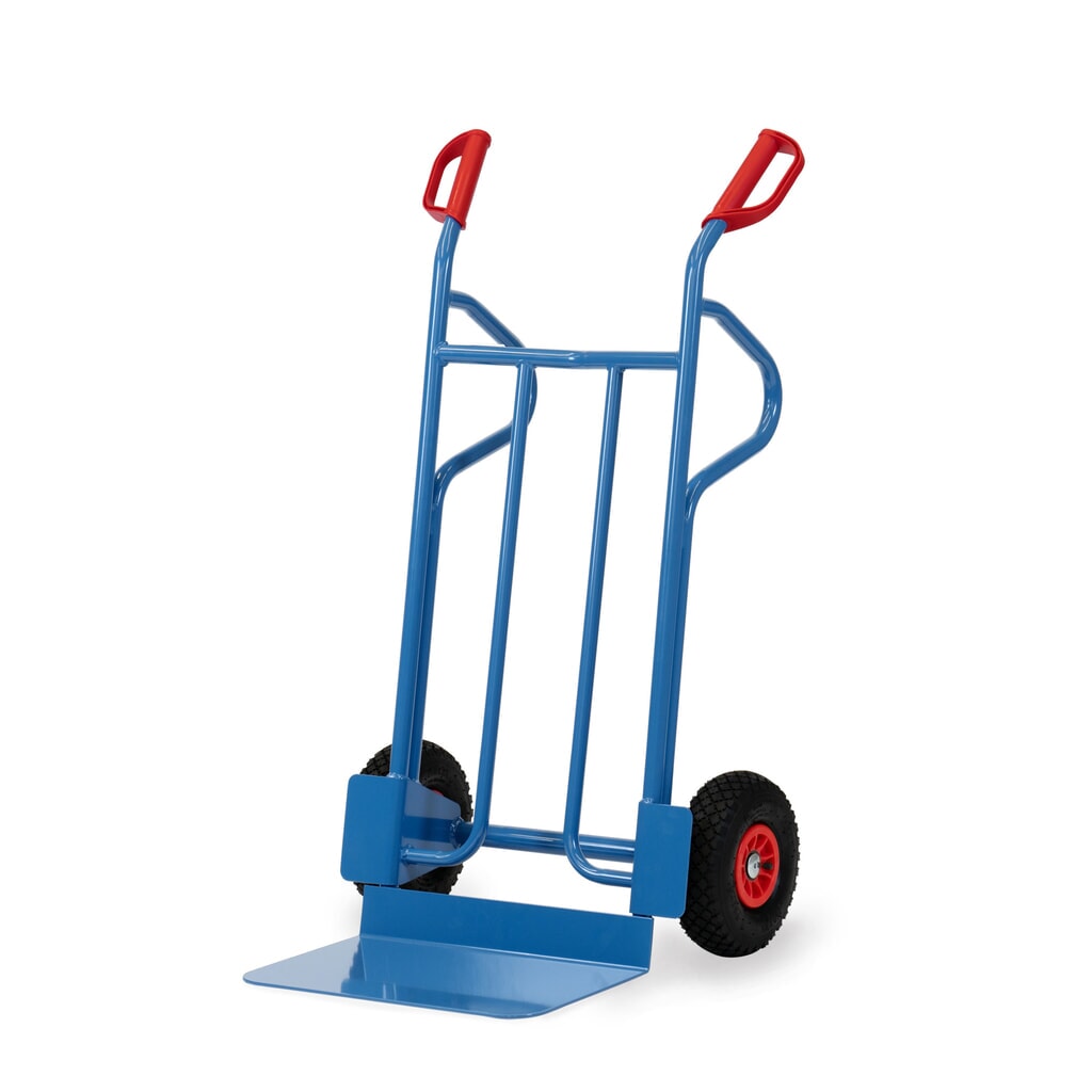 fetra® stapelkar, hoogte 1.200 mm, draagvermogen 350 kg, schep BxD 480 x 300 mm, met opbergbeugels, luchtbanden Product afbeelding: fetra® stapelkar, hoogte 1.200 mm, draagvermogen 350 kg, schep BxD 480 x 300 mm, met opbergbeugels, luchtbanden