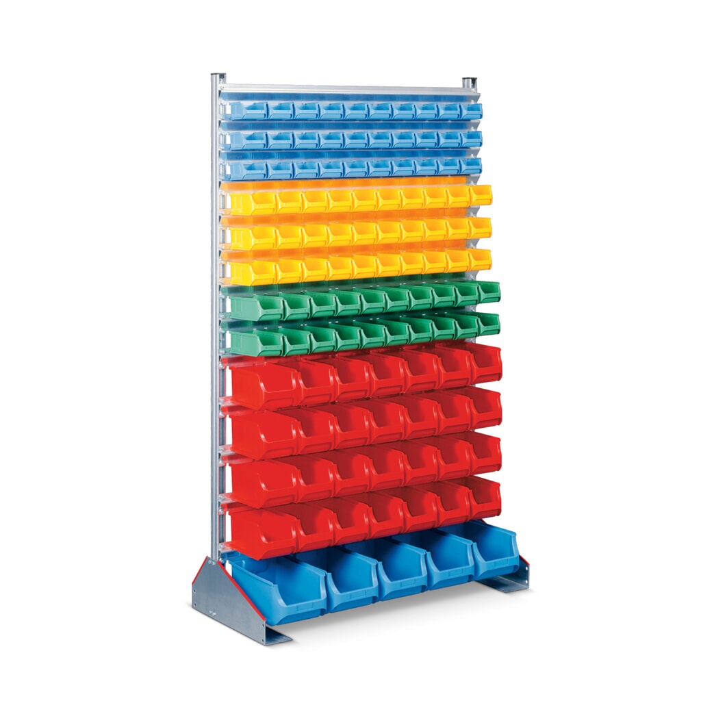 Stelling met magazijnbakken, 1-zijdig