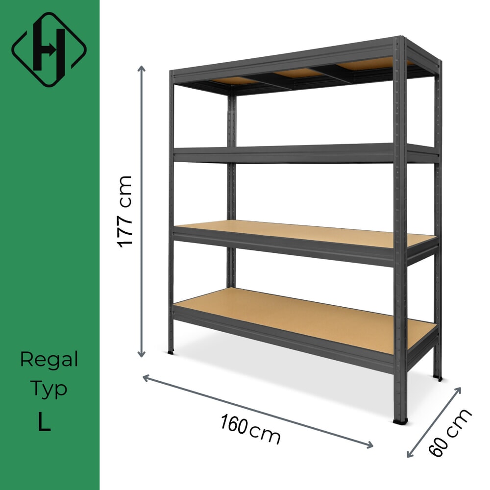Productafbeelding nr. 3: Rek voor zware lasten HEMMDAL type L, grafietgrijs - 177 x 160 x 60 cm - tot 2.400 kg