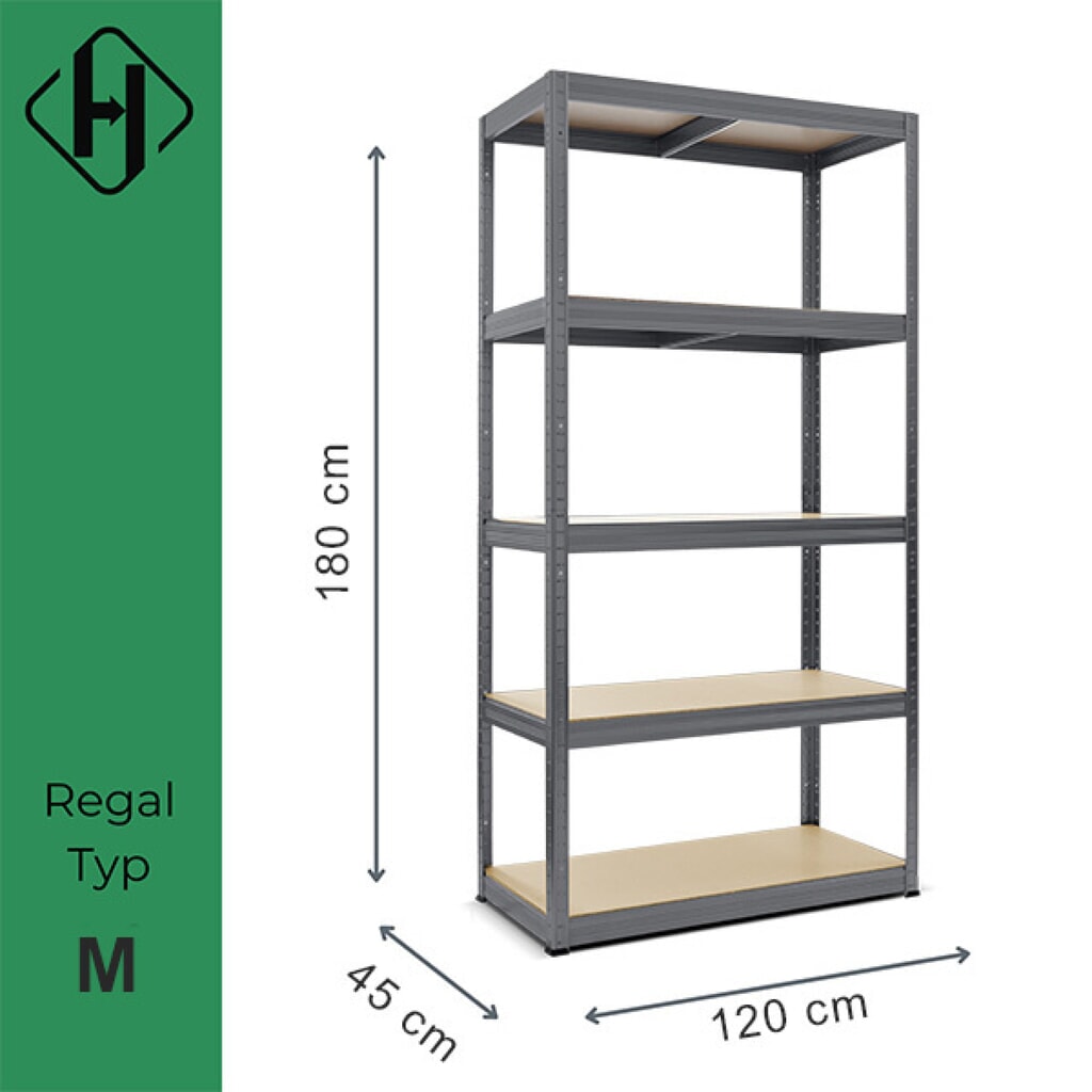 Productafbeelding nr. 2: Rek voor zware lasten HEMMDAL type M, grafietgrijs - 180 x 120 x 45 cm - tot 1.000 kg