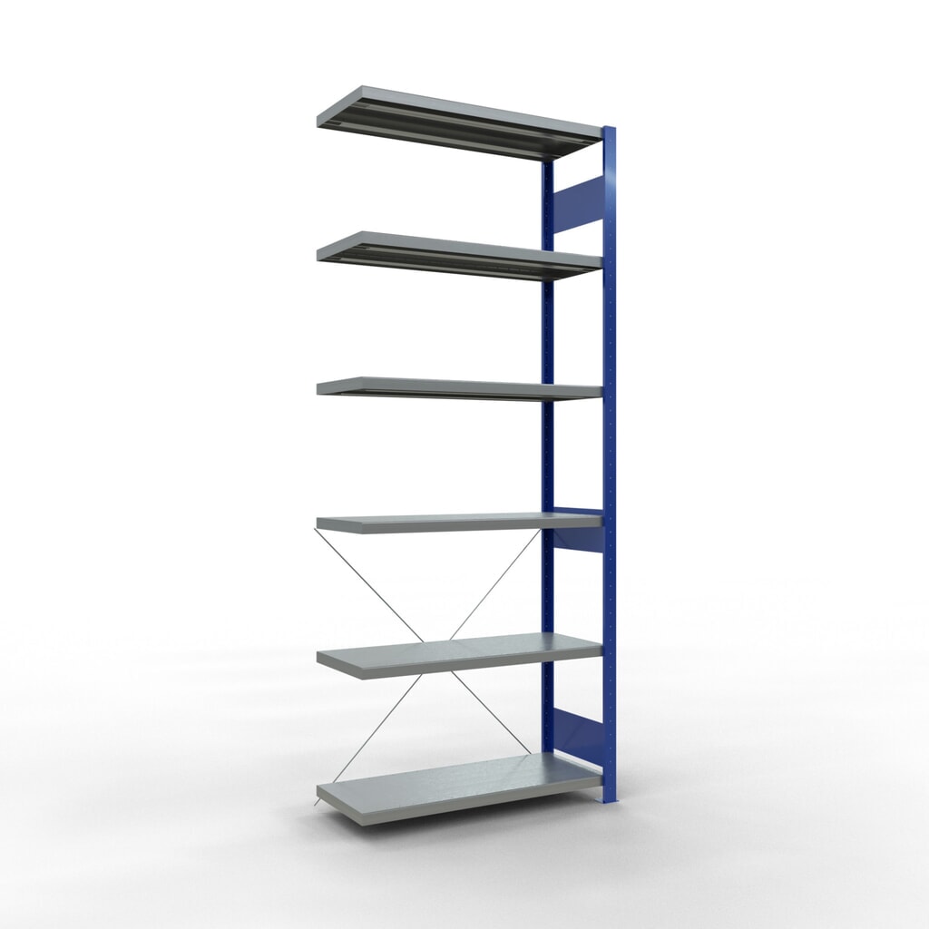 Product afbeelding: Legbordrek SCHULTE steekmontage, AE, VL 330 kg, gentiaanblauw / verzinkt, hxbxd 2.500 x 1.000 x 400 mm