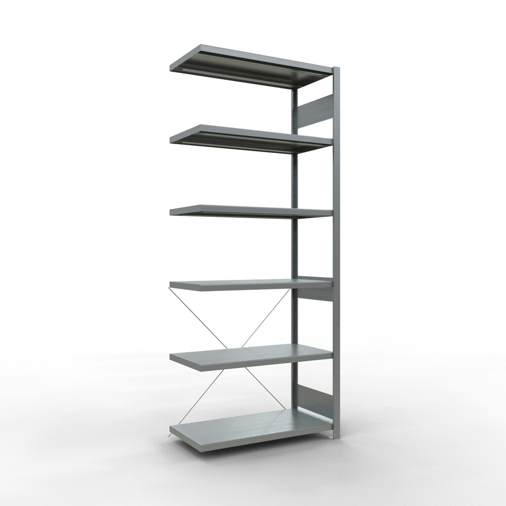 Legbordrek SCHULTE inhaakmontage, aanbouwelement, schapbelasting 330 kg, verzinkt, h x b x d 2.500 x 1.000 x 500 mm Product afbeelding: Legbordrek SCHULTE inhaakmontage, aanbouwelement, schapbelasting 330 kg, verzinkt, h x b x d 2.500 x 1.000 x 500 mm