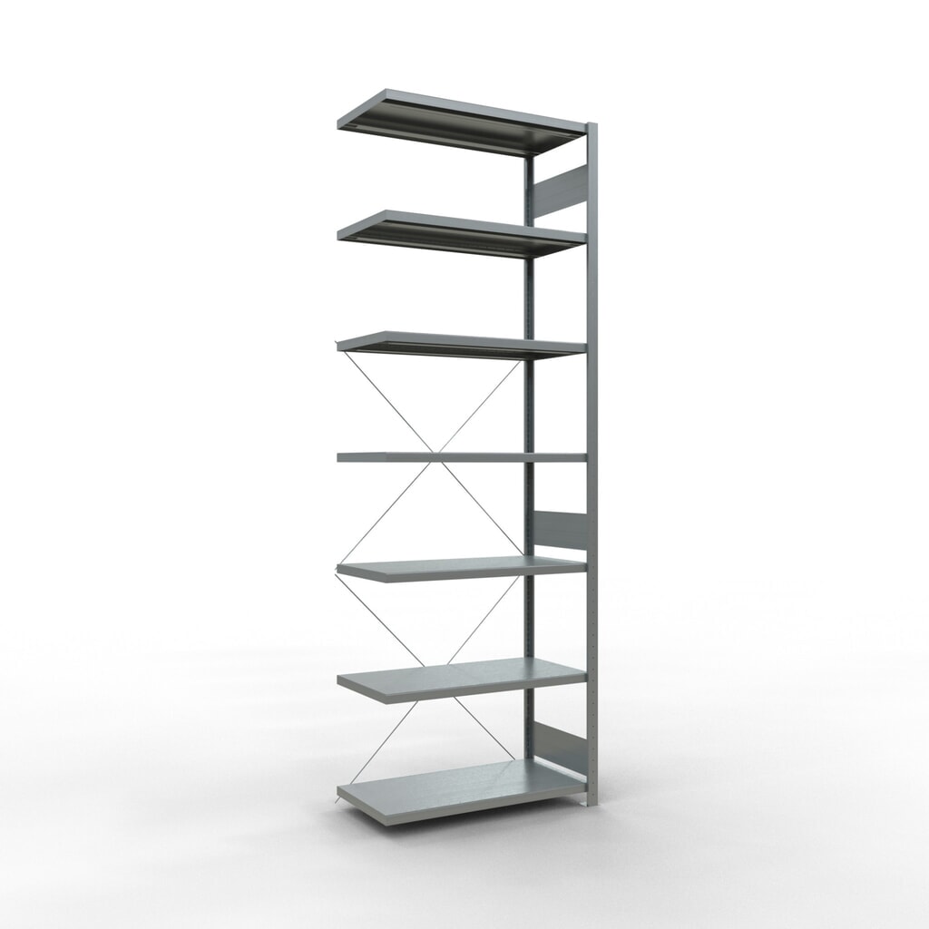 Legbordrek SCHULTE inhaakmontage, aanbouwelement, schapbelasting 330 kg, verzinkt, h x b x d 3.000 x 1.000 x 500 mm Product afbeelding: Legbordrek SCHULTE inhaakmontage, aanbouwelement, schapbelasting 330 kg, verzinkt, h x b x d 3.000 x 1.000 x 500 mm