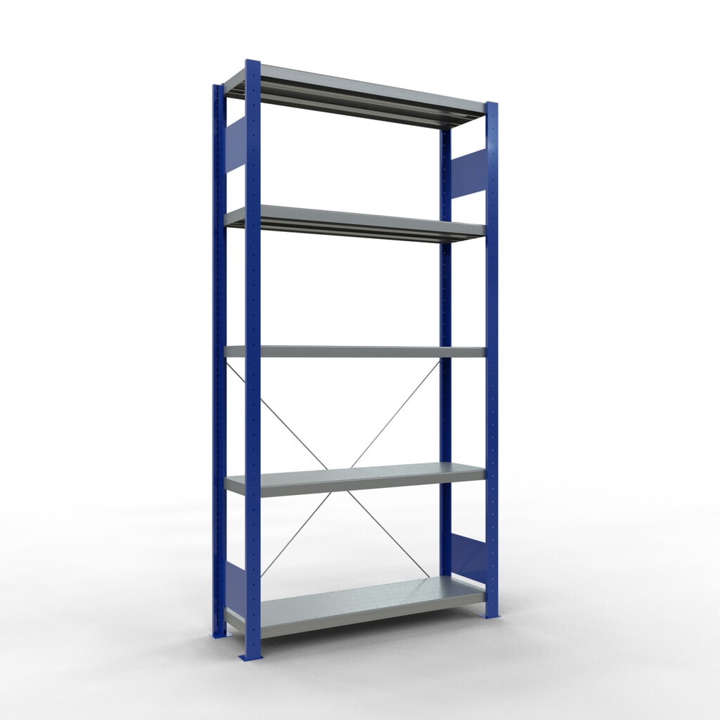 Product afbeelding: Legbordrek SCHULTE, gentiaanblauw / verzinkt, met 5 legborden van plaatstaal, vaklast 330 kg, hxbxd 2.000 x 1.060 x 336 mm