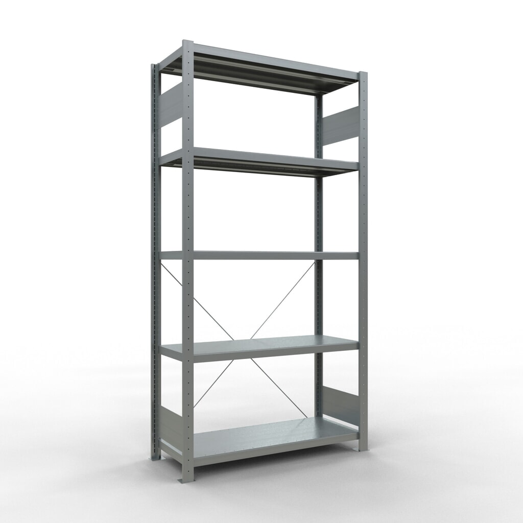 Legbordrek SCHULTE, verzinkt, met 5 legborden van plaatstaal, vaklast 330 kg, hxbxd 2.000 x 1.060 x 436 mm Product afbeelding: Legbordrek SCHULTE, verzinkt, met 5 legborden van plaatstaal, vaklast 330 kg, hxbxd 2.000 x 1.060 x 436 mm