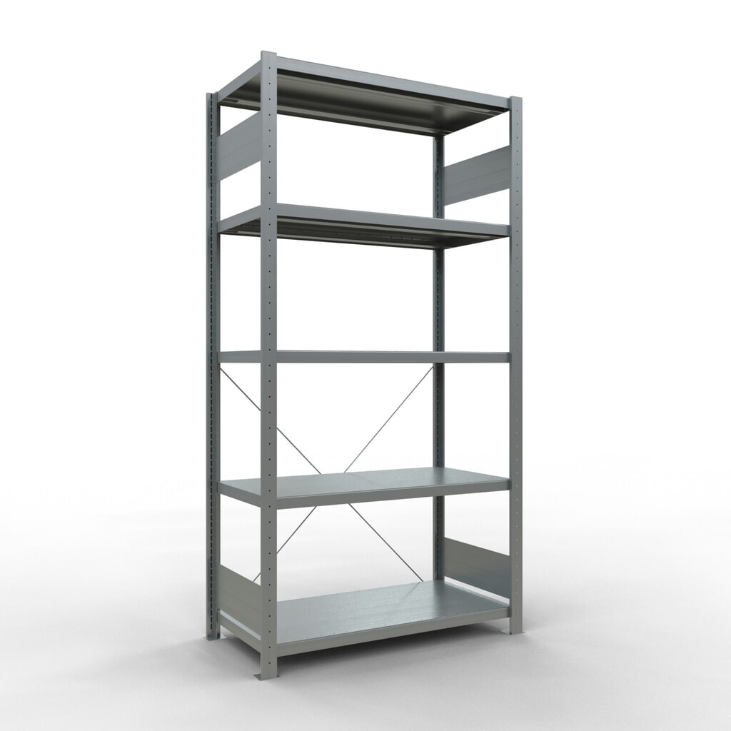 Legbordrek SCHULTE, verzinkt, met 5 legborden van plaatstaal, vaklast 330 kg, hxbxd 2.000 x 1.060 x 536 mm Product afbeelding: Legbordrek SCHULTE, verzinkt, met 5 legborden van plaatstaal, vaklast 330 kg, hxbxd 2.000 x 1.060 x 536 mm