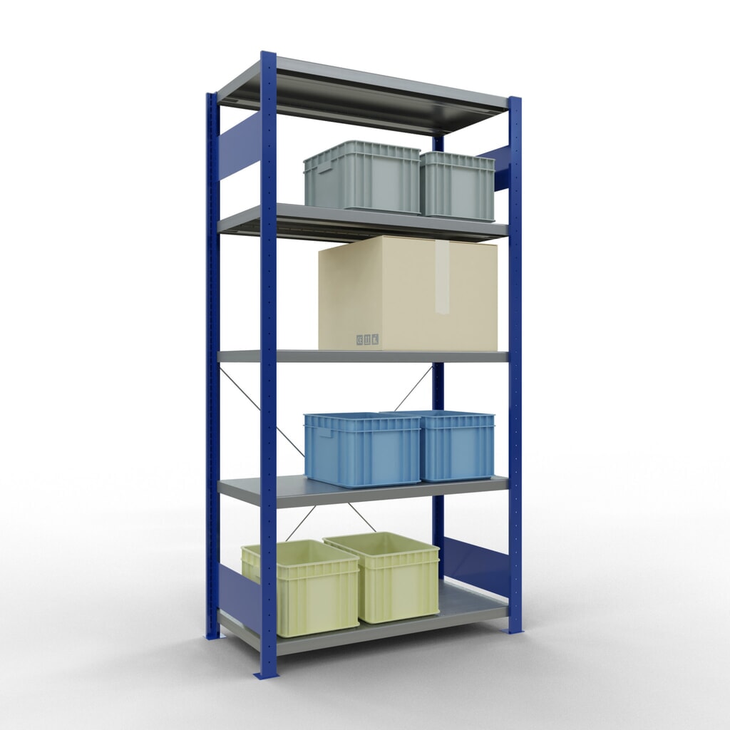 Productafbeelding nr. 3: Legbordrek SCHULTE, gentiaanblauw / verzinkt, met 5 legborden van plaatstaal, vaklast 330 kg, hxbxd 2.000 x 1.060 x 536 mm