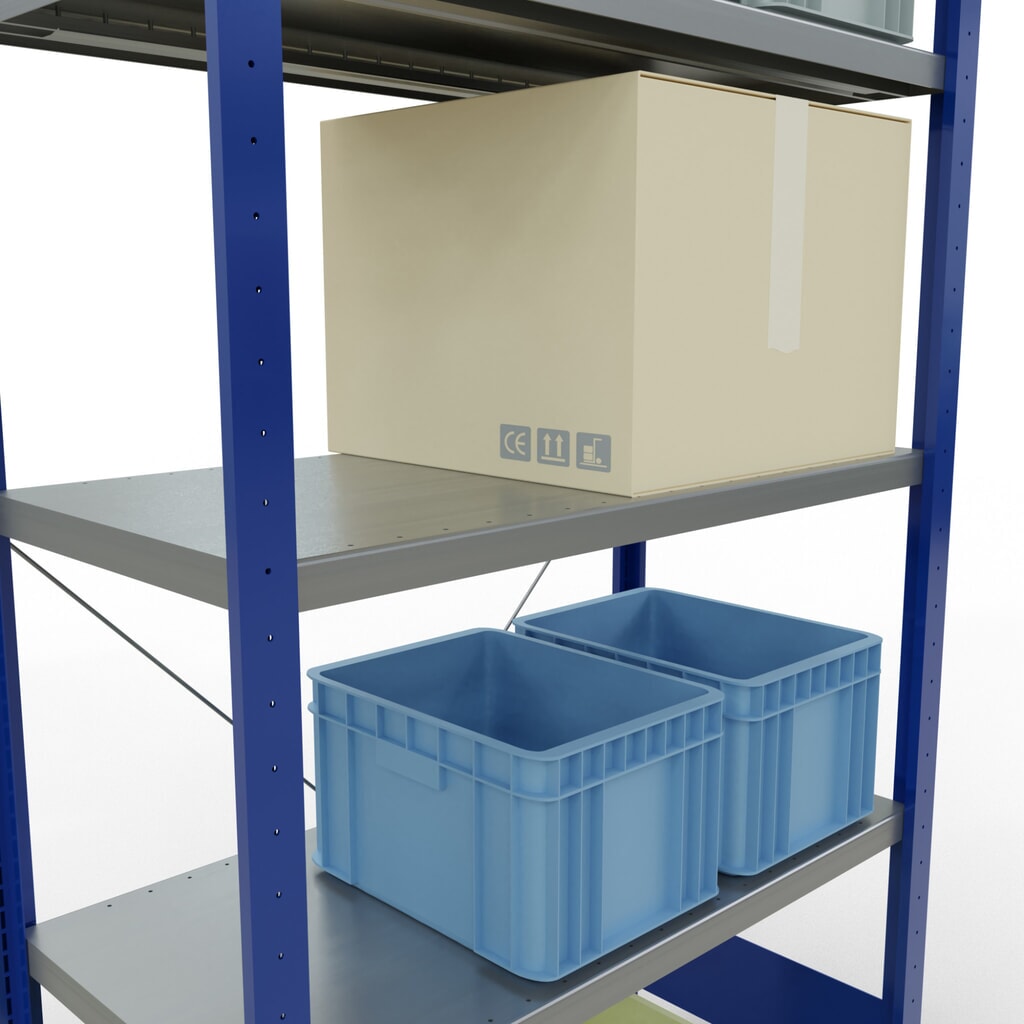 Legbordrek SCHULTE, gentiaanblauw / verzinkt, met 5 legborden van plaatstaal, vaklast 330 kg, hxbxd 2.000 x 1.060 x 536 mm Productafbeelding nr. 4: Legbordrek SCHULTE, gentiaanblauw / verzinkt, met 5 legborden van plaatstaal, vaklast 330 kg, hxbxd 2.000 x 1.060 x 536 mm