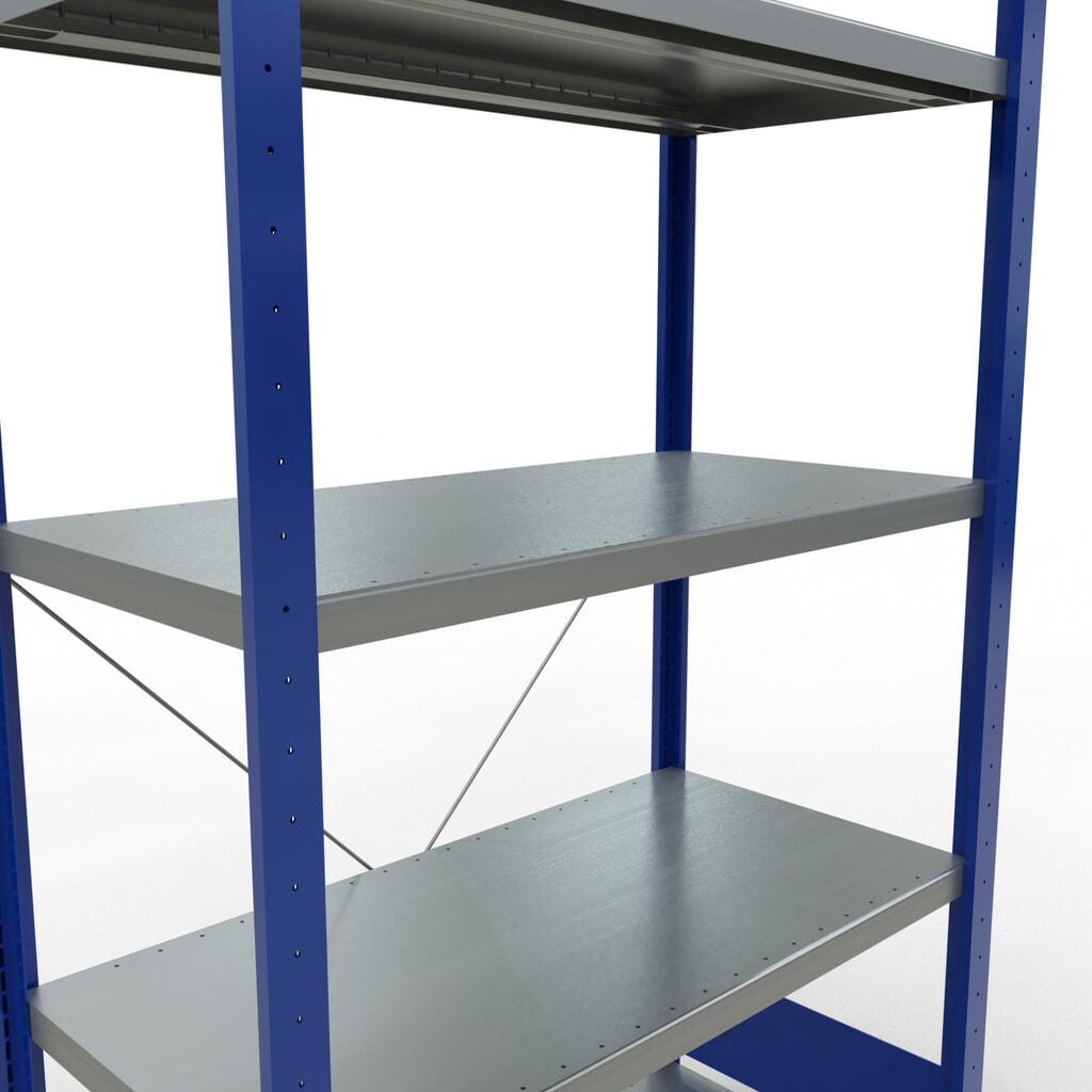 Legbordrek SCHULTE, gentiaanblauw / verzinkt, met 5 legborden van plaatstaal, vaklast 330 kg, hxbxd 2.000 x 1.060 x 536 mm Productafbeelding nr. 5: Legbordrek SCHULTE, gentiaanblauw / verzinkt, met 5 legborden van plaatstaal, vaklast 330 kg, hxbxd 2.000 x 1.060 x 536 mm