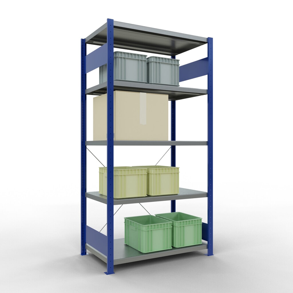 Legbordrek SCHULTE, gentiaanblauw / verzinkt, met 5 legborden van plaatstaal, vaklast 330 kg, hxbxd 2.000 x 1.060 x 636 mm Productafbeelding nr. 3: Legbordrek SCHULTE, gentiaanblauw / verzinkt, met 5 legborden van plaatstaal, vaklast 330 kg, hxbxd 2.000 x 1.060 x 636 mm
