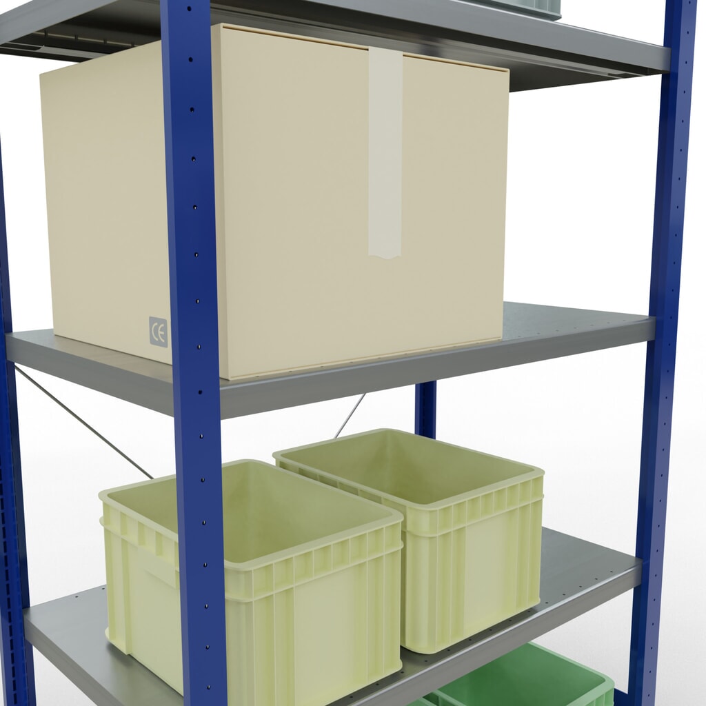 Productafbeelding nr. 4: Legbordrek SCHULTE, gentiaanblauw / verzinkt, met 5 legborden van plaatstaal, vaklast 330 kg, hxbxd 2.000 x 1.060 x 636 mm