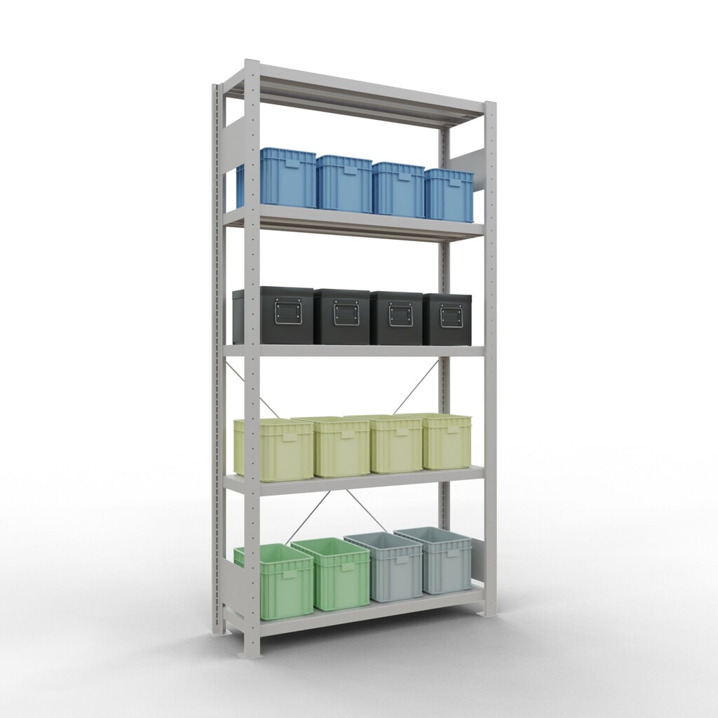 Productafbeelding nr. 3: Legbordrek SCHULTE, lichtgrijs, met 5 legborden van plaatstaal, vaklast 330 kg, hxbxd 2.000 x 1.060 x 336 mm