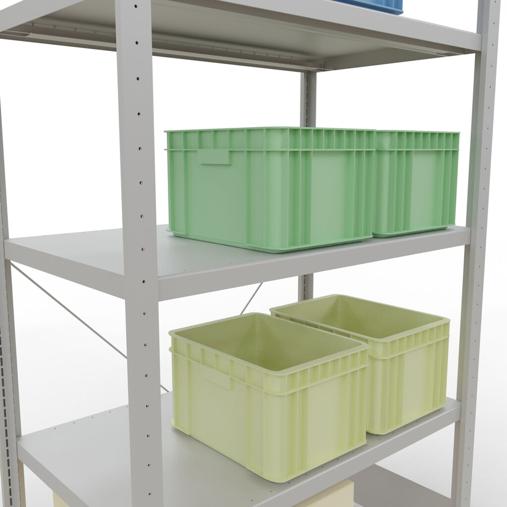 Productafbeelding nr. 4: Legbordrek SCHULTE, lichtgrijs, met 5 legborden van plaatstaal, vaklast 330 kg, hxbxd 2.000 x 1.060 x 636 mm