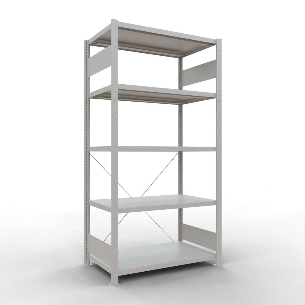 Legbordrek SCHULTE, lichtgrijs, met 5 legborden van plaatstaal, vaklast 330 kg, hxbxd 2.000 x 1.060 x 636 mm Product afbeelding: Legbordrek SCHULTE, lichtgrijs, met 5 legborden van plaatstaal, vaklast 330 kg, hxbxd 2.000 x 1.060 x 636 mm