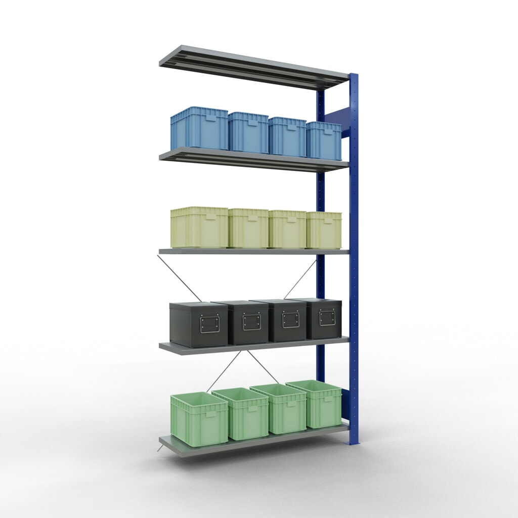 Legbordrek SCHULTE steeksysteem, AE, VL 150 kg, gentiaanblauw / verzinkt, hxbxd 2.000 x 1.000 x 300 mm Productafbeelding nr. 4: Legbordrek SCHULTE steeksysteem, AE, VL 150 kg, gentiaanblauw / verzinkt, hxbxd 2.000 x 1.000 x 300 mm