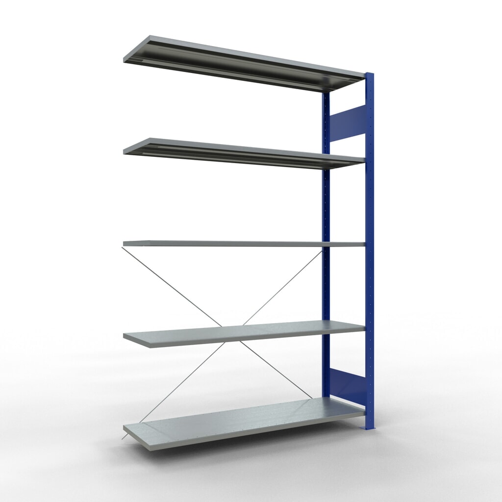 Legbordrek SCHULTE inhaaksysteem, aanbouwelement, schapbelasting 150 kg, gentiaanblauw/verzinkt, h x b x d 2.000 x 1.300 x 400 mm Product afbeelding: Legbordrek SCHULTE inhaaksysteem, aanbouwelement, schapbelasting 150 kg, gentiaanblauw/verzinkt, h x b x d 2.000 x 1.300 x 400 mm