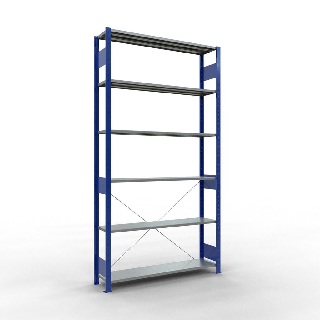 Legbordrek SCHULTE, gentiaanblauw / verzinkt, vaklast 150 kg, hxbxd 2.500 x 1.360 x 336 mm Product afbeelding: Legbordrek SCHULTE, gentiaanblauw / verzinkt, vaklast 150 kg, hxbxd 2.500 x 1.360 x 336 mm