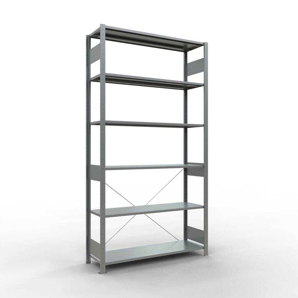 Legbordrek SCHULTE, verzinkt, vaklast 150 kg, hxbxd 2.500 x 1.360 x 436 mm Product afbeelding: Legbordrek SCHULTE, verzinkt, vaklast 150 kg, hxbxd 2.500 x 1.360 x 436 mm
