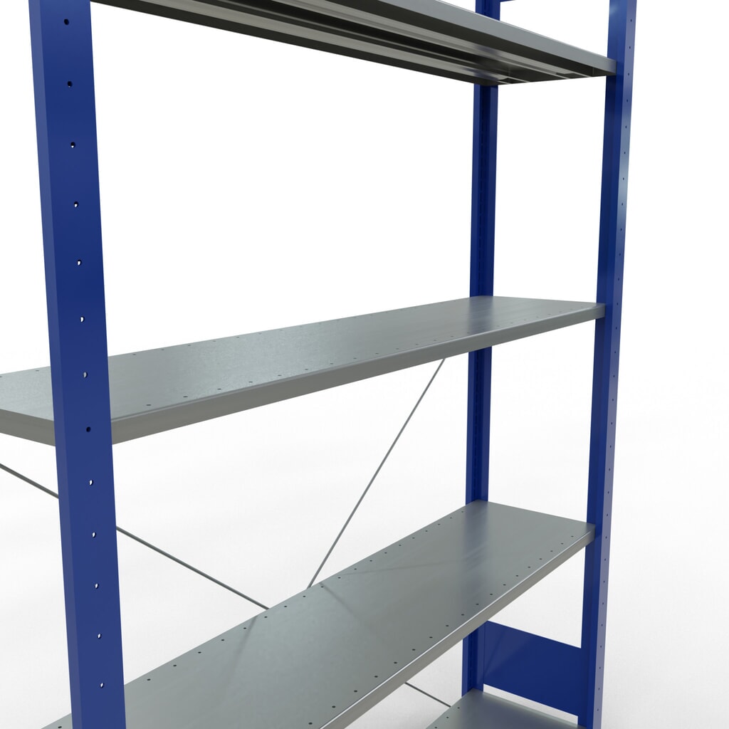 Legbordrek SCHULTE, gentiaanblauw / verzinkt, met 5 legborden van plaatstaal, vaklast 150 kg, hxbxd 2.000 x 1.360 x 336 mm Productafbeelding nr. 2: Legbordrek SCHULTE, gentiaanblauw / verzinkt, met 5 legborden van plaatstaal, vaklast 150 kg, hxbxd 2.000 x 1.360 x 336 mm