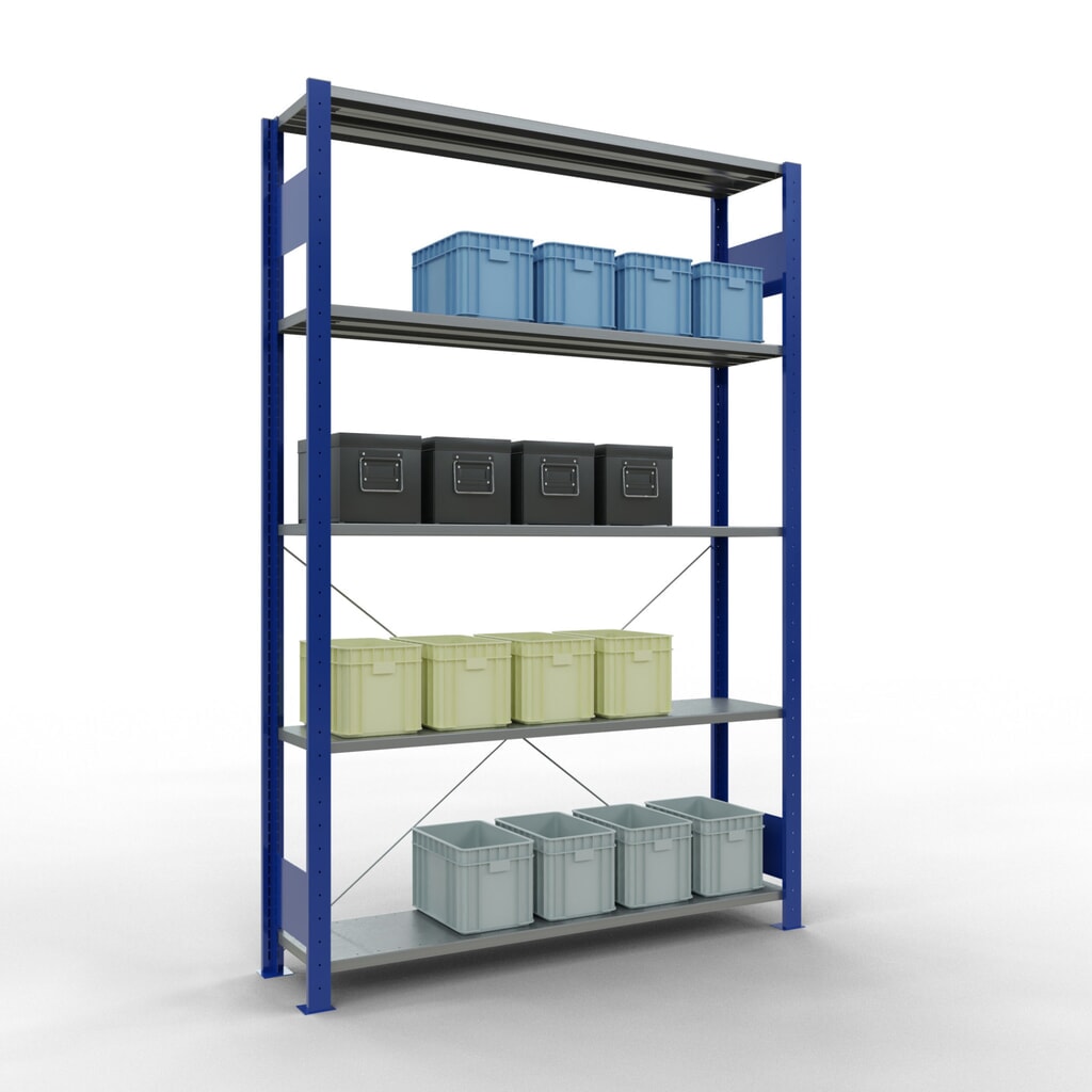 Productafbeelding nr. 4: Legbordrek SCHULTE, gentiaanblauw / verzinkt, met 5 legborden van plaatstaal, vaklast 150 kg, hxbxd 2.000 x 1.360 x 336 mm