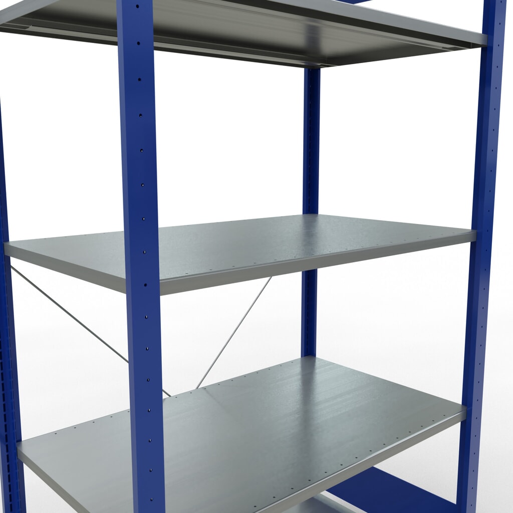 Productafbeelding nr. 2: Legbordrek SCHULTE, gentiaanblauw / verzinkt, met 5 legborden van plaatstaal, vaklast 150 kg, hxbxd 2.000 x 1.060 x 636 mm