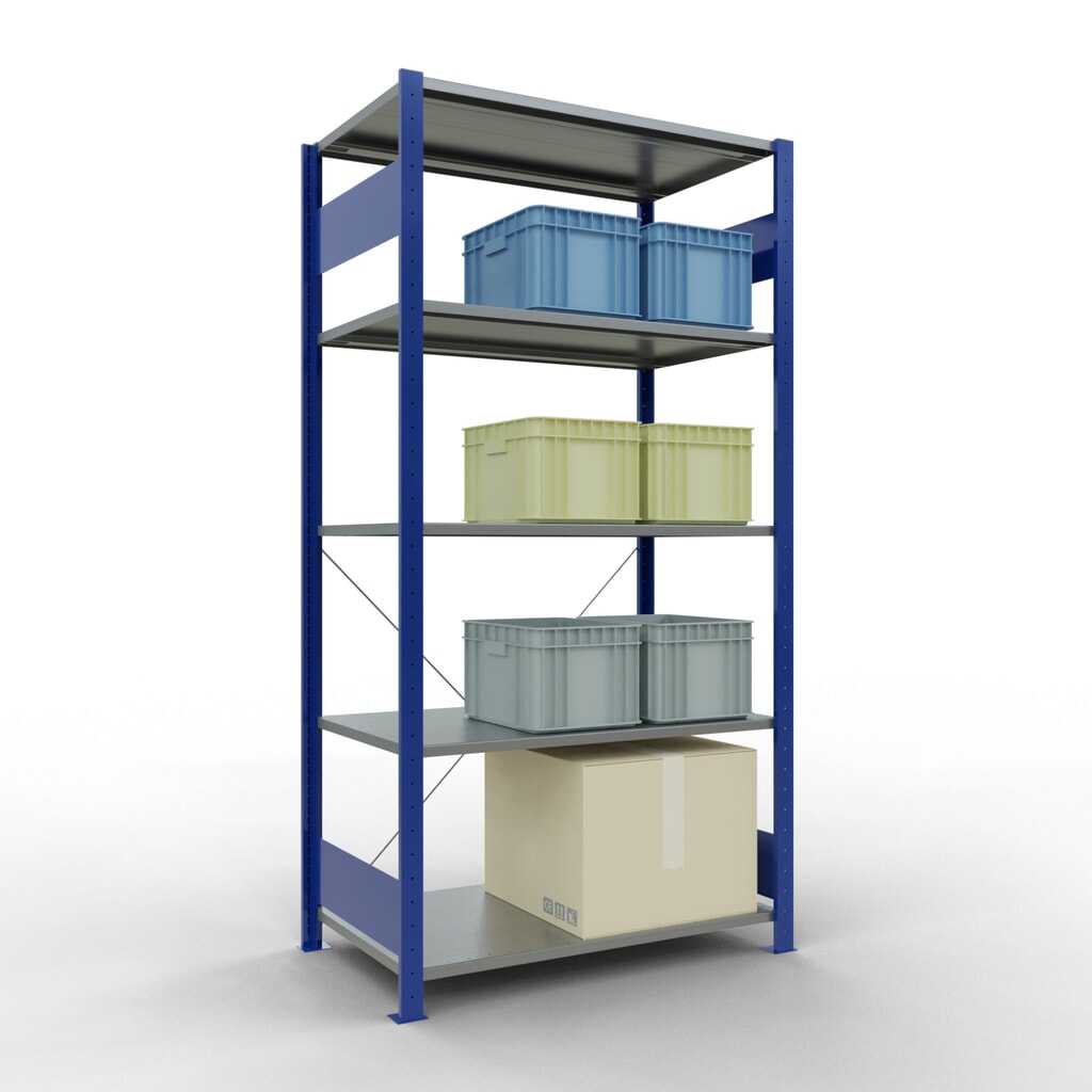 Productafbeelding nr. 4: Legbordrek SCHULTE, gentiaanblauw / verzinkt, met 5 legborden van plaatstaal, vaklast 150 kg, hxbxd 2.000 x 1.060 x 636 mm