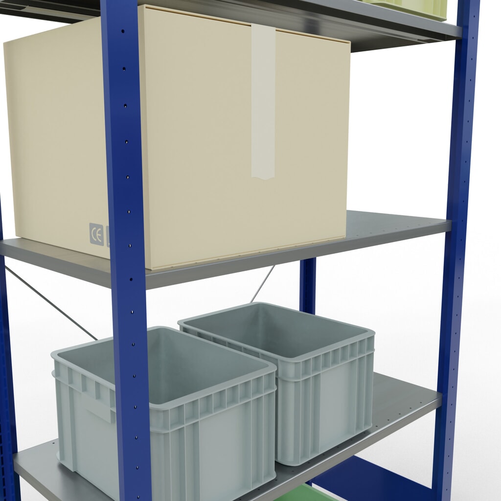 Legbordrek SCHULTE, gentiaanblauw / verzinkt, met 5 legborden van plaatstaal, vaklast 150 kg, hxbxd 2.000 x 1.060 x 536 mm Productafbeelding nr. 3: Legbordrek SCHULTE, gentiaanblauw / verzinkt, met 5 legborden van plaatstaal, vaklast 150 kg, hxbxd 2.000 x 1.060 x 536 mm