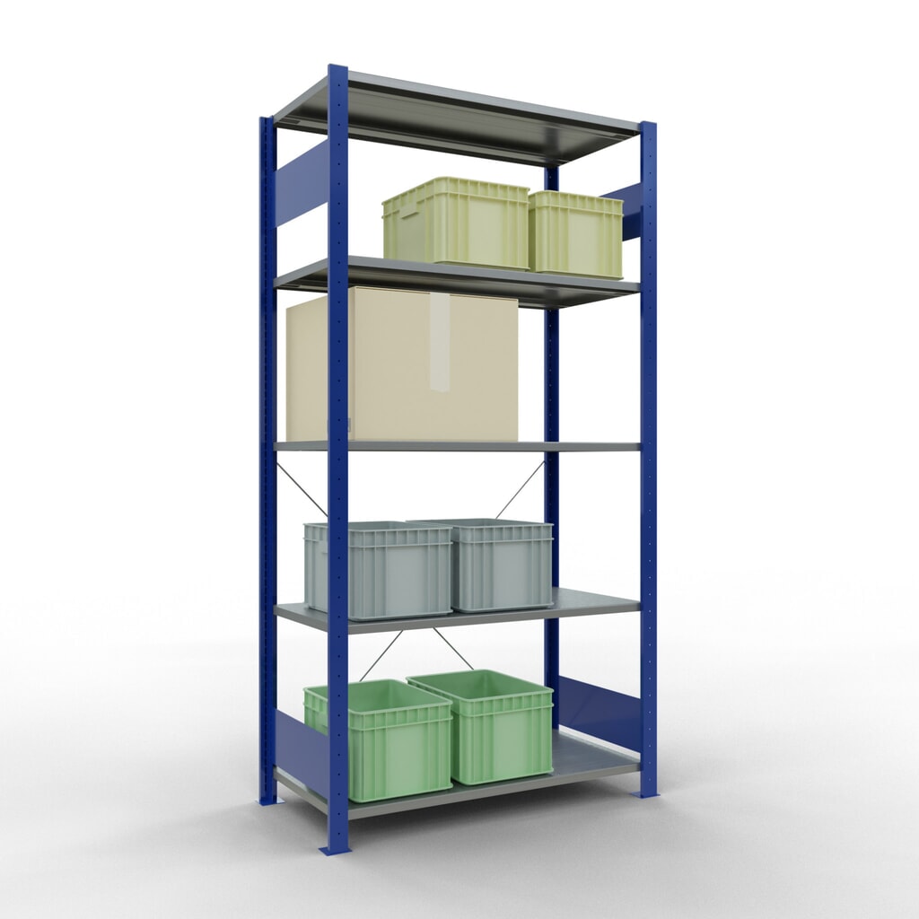 Legbordrek SCHULTE, gentiaanblauw / verzinkt, met 5 legborden van plaatstaal, vaklast 150 kg, hxbxd 2.000 x 1.060 x 536 mm Productafbeelding nr. 4: Legbordrek SCHULTE, gentiaanblauw / verzinkt, met 5 legborden van plaatstaal, vaklast 150 kg, hxbxd 2.000 x 1.060 x 536 mm