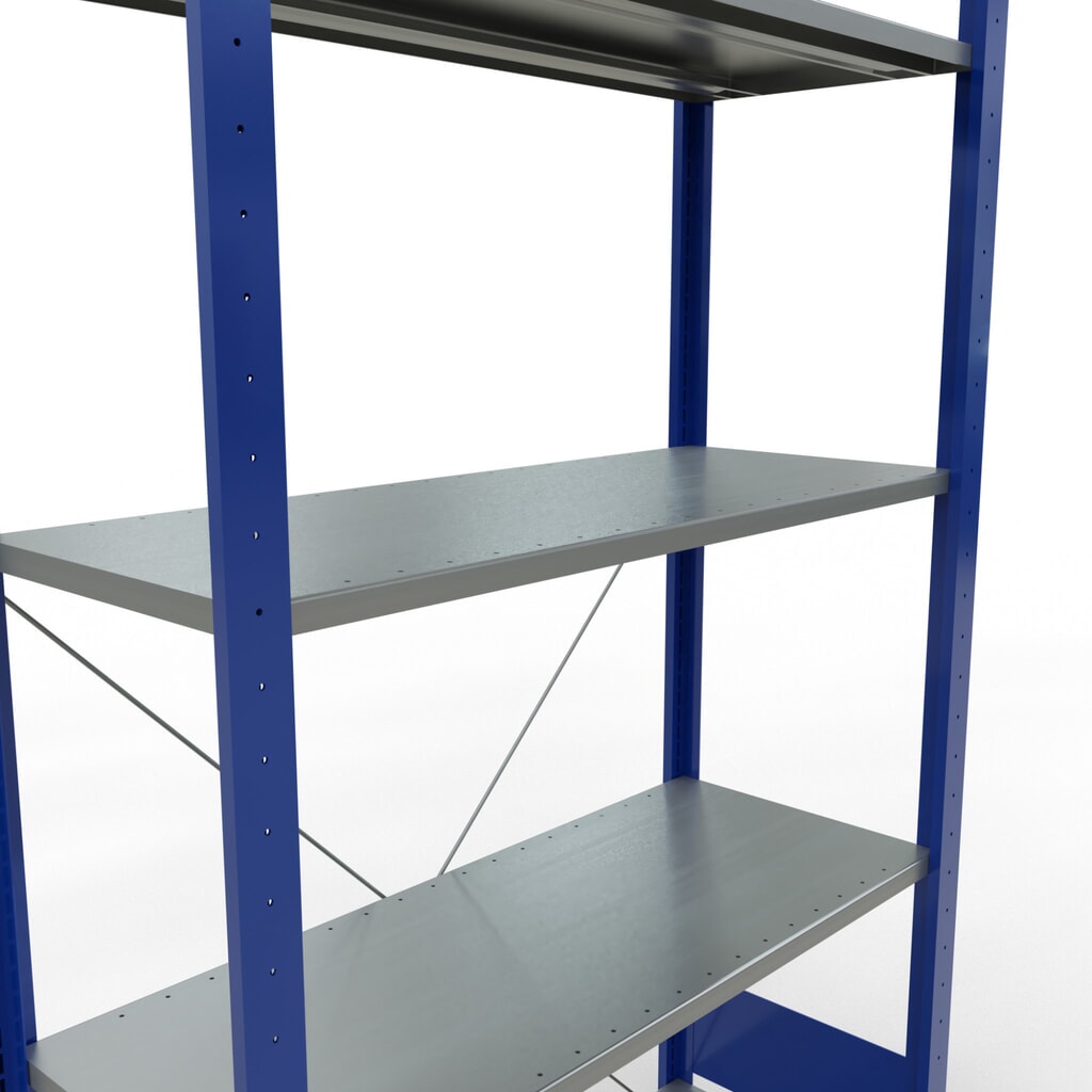 Productafbeelding nr. 2: Legbordrek SCHULTE, gentiaanblauw / verzinkt, met 5 legborden van plaatstaal, vaklast 150 kg, hxbxd 2.000 x 1.060 x 436 mm