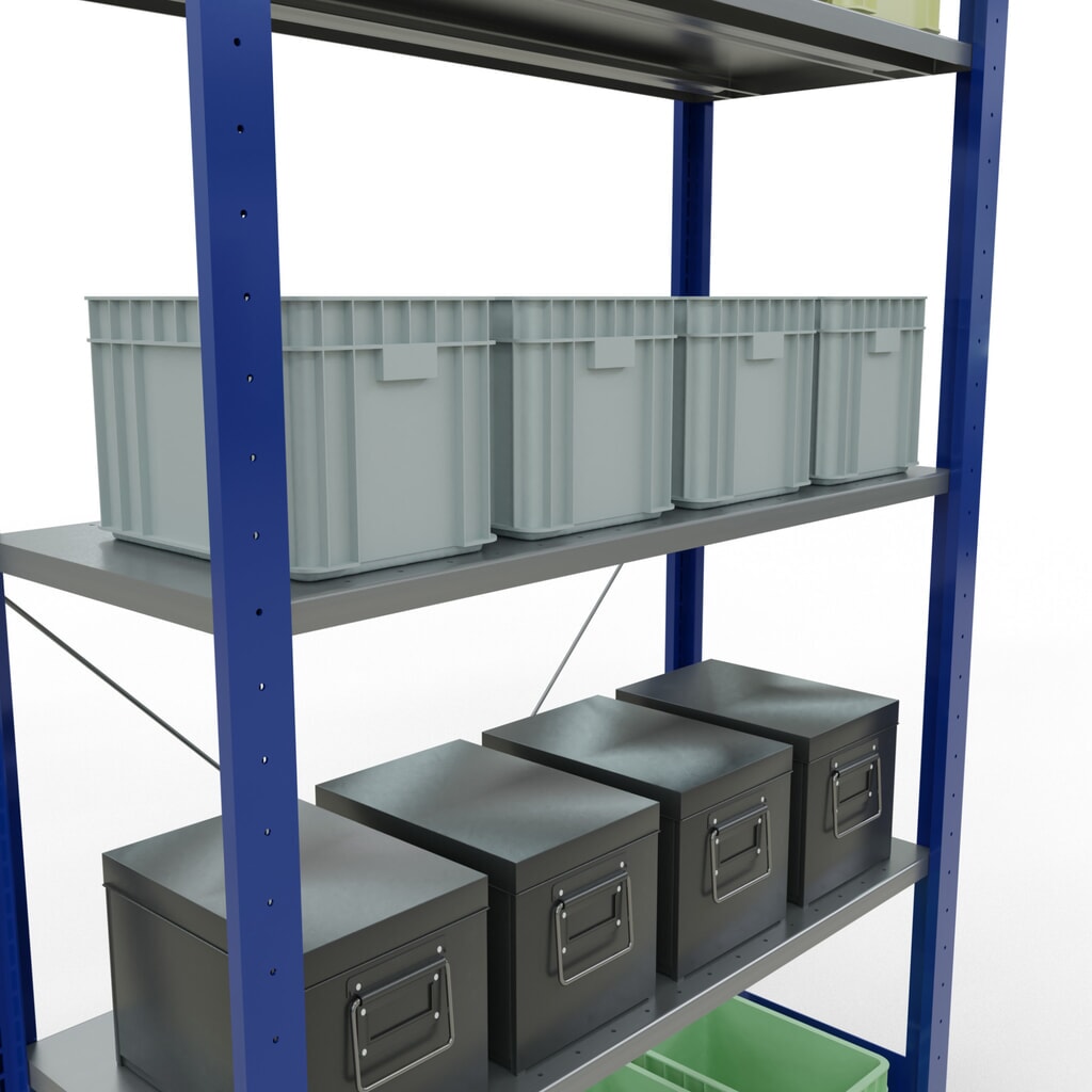 Productafbeelding nr. 3: Legbordrek SCHULTE, gentiaanblauw / verzinkt, met 5 legborden van plaatstaal, vaklast 150 kg, hxbxd 2.000 x 1.060 x 436 mm