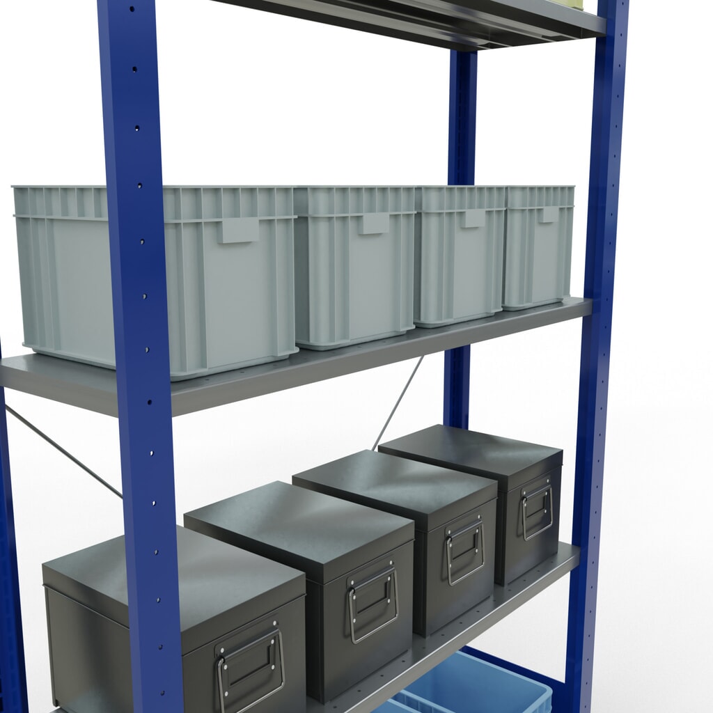 Productafbeelding nr. 3: Legbordrek SCHULTE, gentiaanblauw / verzinkt, met 5 legborden van plaatstaal, vaklast 150 kg, hxbxd 2.000 x 1.060 x 336 mm