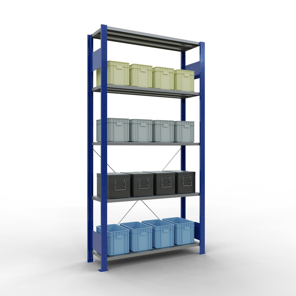 Legbordrek SCHULTE, gentiaanblauw / verzinkt, met 5 legborden van plaatstaal, vaklast 150 kg, hxbxd 2.000 x 1.060 x 336 mm Productafbeelding nr. 4: Legbordrek SCHULTE, gentiaanblauw / verzinkt, met 5 legborden van plaatstaal, vaklast 150 kg, hxbxd 2.000 x 1.060 x 336 mm