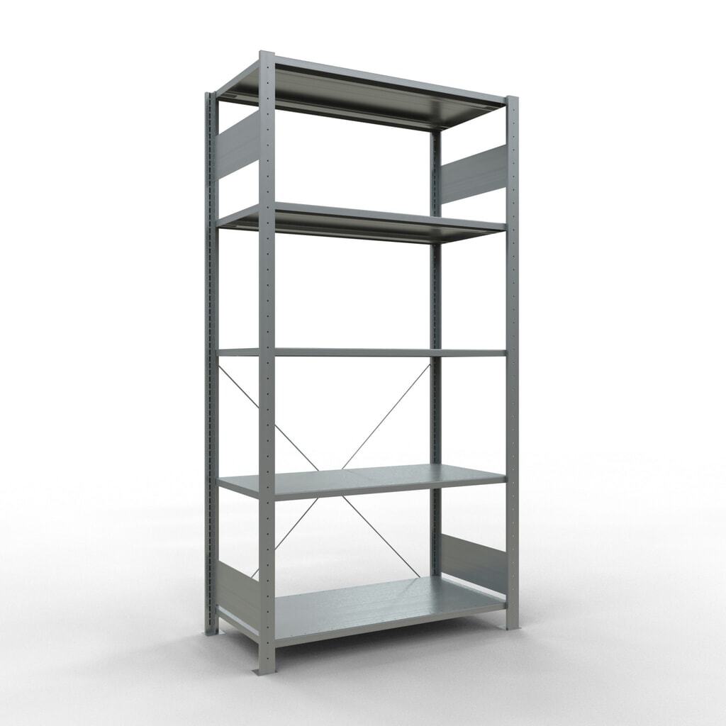 Legbordrek SCHULTE, verzinkt, met 5 legborden van plaatstaal, vaklast 150 kg, hxbxd 2.000 x 1.060 x 536 mm Product afbeelding: Legbordrek SCHULTE, verzinkt, met 5 legborden van plaatstaal, vaklast 150 kg, hxbxd 2.000 x 1.060 x 536 mm