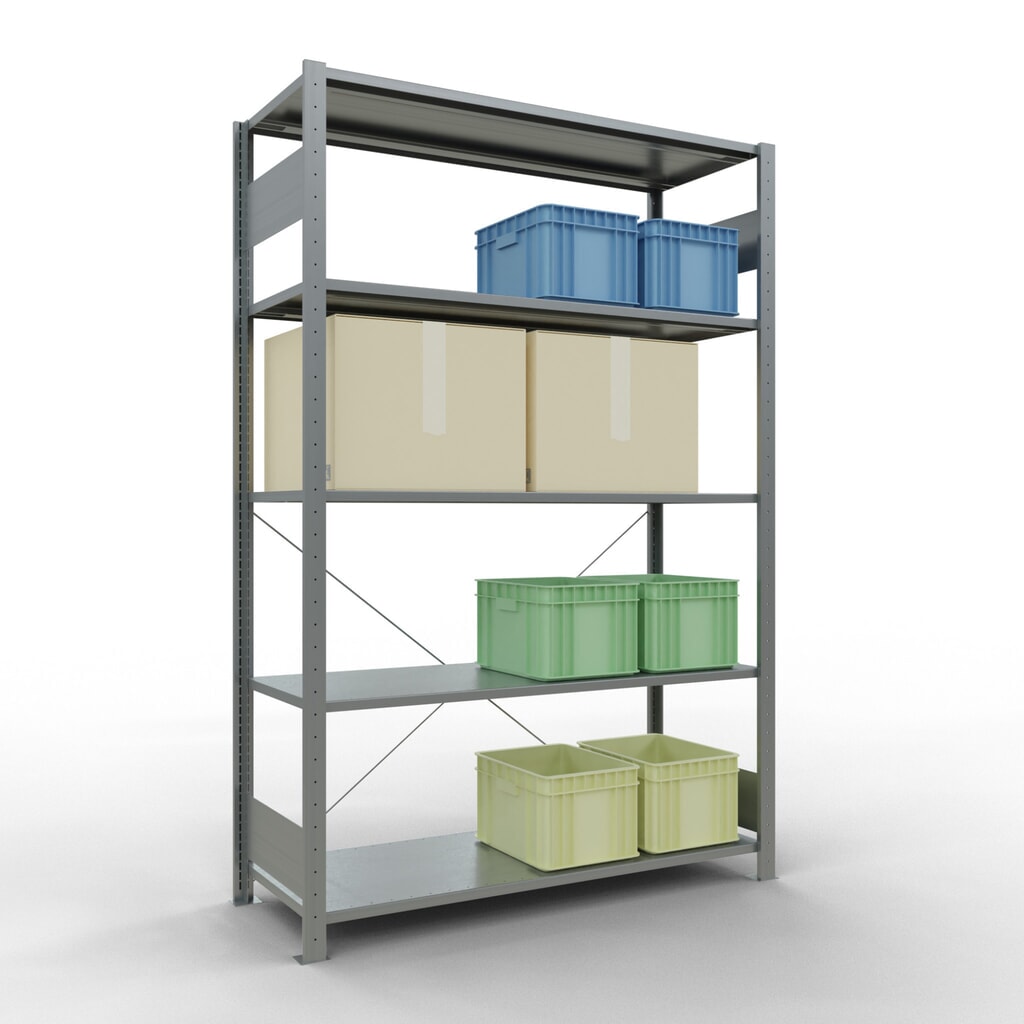 Legbordrek SCHULTE, verzinkt, met 5 legborden van plaatstaal, vaklast 150 kg, hxbxd 2.000 x 1.360 x 536 mm Productafbeelding nr. 3: Legbordrek SCHULTE, verzinkt, met 5 legborden van plaatstaal, vaklast 150 kg, hxbxd 2.000 x 1.360 x 536 mm