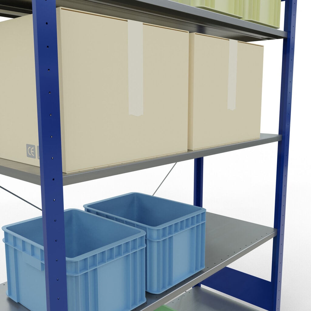 Productafbeelding nr. 4: Legbordrek SCHULTE, gentiaanblauw / verzinkt, met 5 legborden van plaatstaal, vaklast 150 kg, hxbxd 2.000 x 1.360 x 536 mm