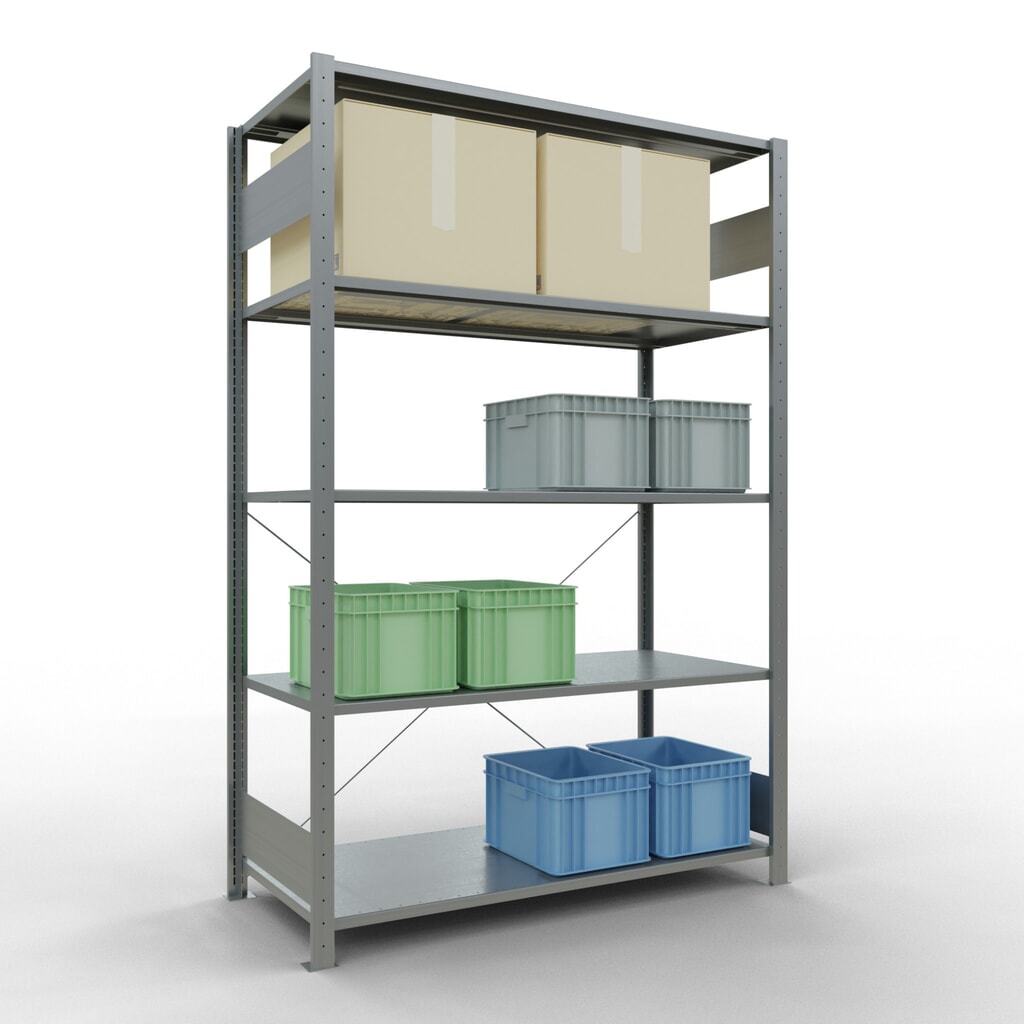 Legbordrek SCHULTE, verzinkt, met 5 legborden van plaatstaal, vaklast 150 kg, hxbxd 2.000 x 1.360 x 636 mm Productafbeelding nr. 3: Legbordrek SCHULTE, verzinkt, met 5 legborden van plaatstaal, vaklast 150 kg, hxbxd 2.000 x 1.360 x 636 mm