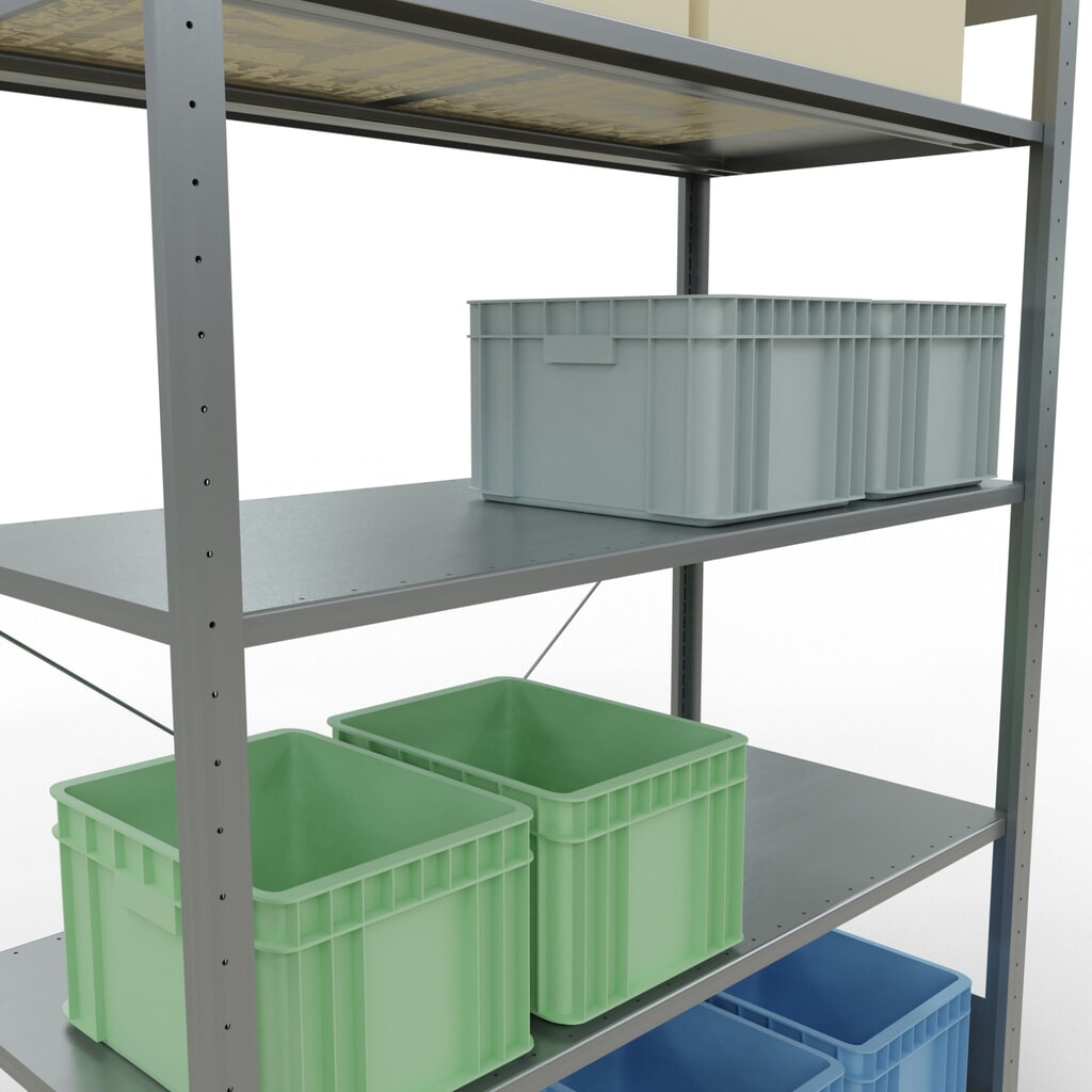 Legbordrek SCHULTE, verzinkt, met 5 legborden van plaatstaal, vaklast 150 kg, hxbxd 2.000 x 1.360 x 636 mm Productafbeelding nr. 4: Legbordrek SCHULTE, verzinkt, met 5 legborden van plaatstaal, vaklast 150 kg, hxbxd 2.000 x 1.360 x 636 mm