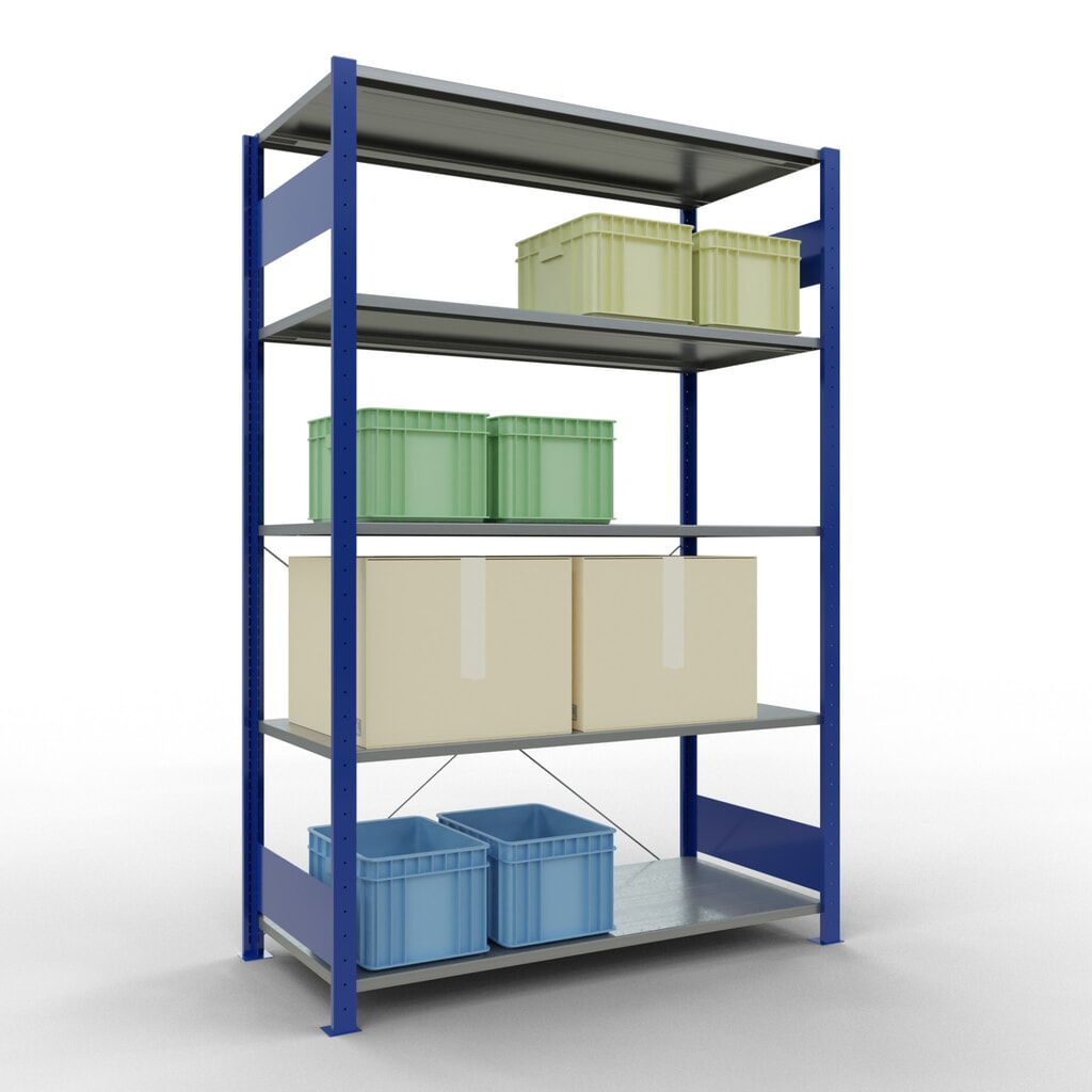 Legbordrek SCHULTE, gentiaanblauw / verzinkt, met 5 legborden van plaatstaal, vaklast 150 kg, hxbxd 2.000 x 1.360 x 636 mm Productafbeelding nr. 3: Legbordrek SCHULTE, gentiaanblauw / verzinkt, met 5 legborden van plaatstaal, vaklast 150 kg, hxbxd 2.000 x 1.360 x 636 mm