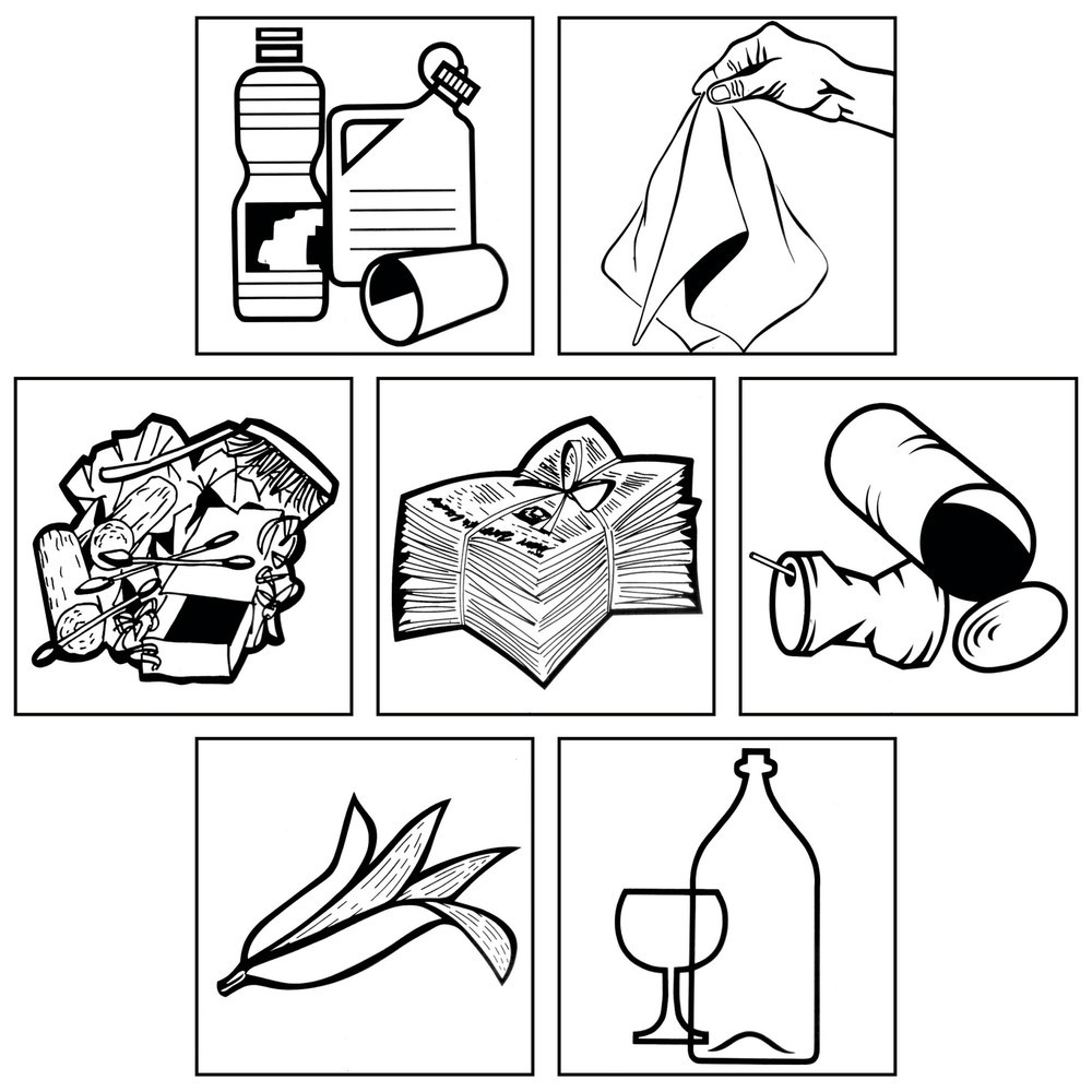Product afbeelding: Sticker-set voor VAR® afvalscheidingsbak, vierkant, 7 stuks per verpakking