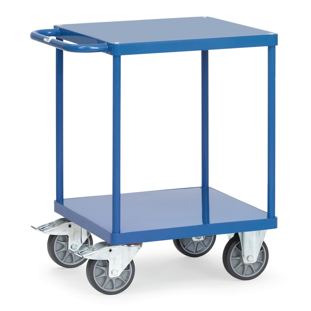 Tafel- en montagewagen fetra® met legborden van plaatstaal van 600 x 600 mm Product afbeelding: Tafel- en montagewagen fetra® met legborden van plaatstaal van 600 x 600 mm