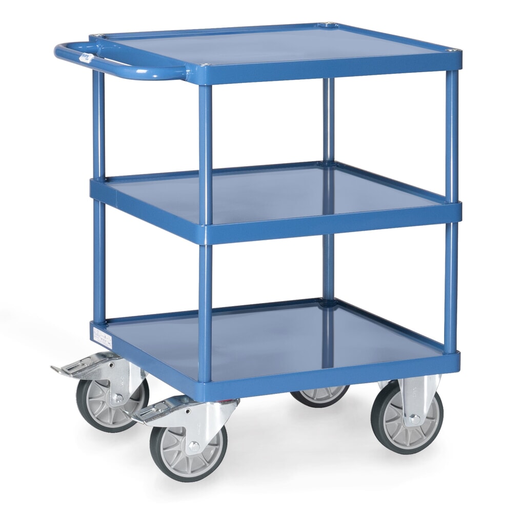 Tafel- en montagewagen fetra® met lekbakken van plaatstaal Product afbeelding: Tafel- en montagewagen fetra® met lekbakken van plaatstaal
