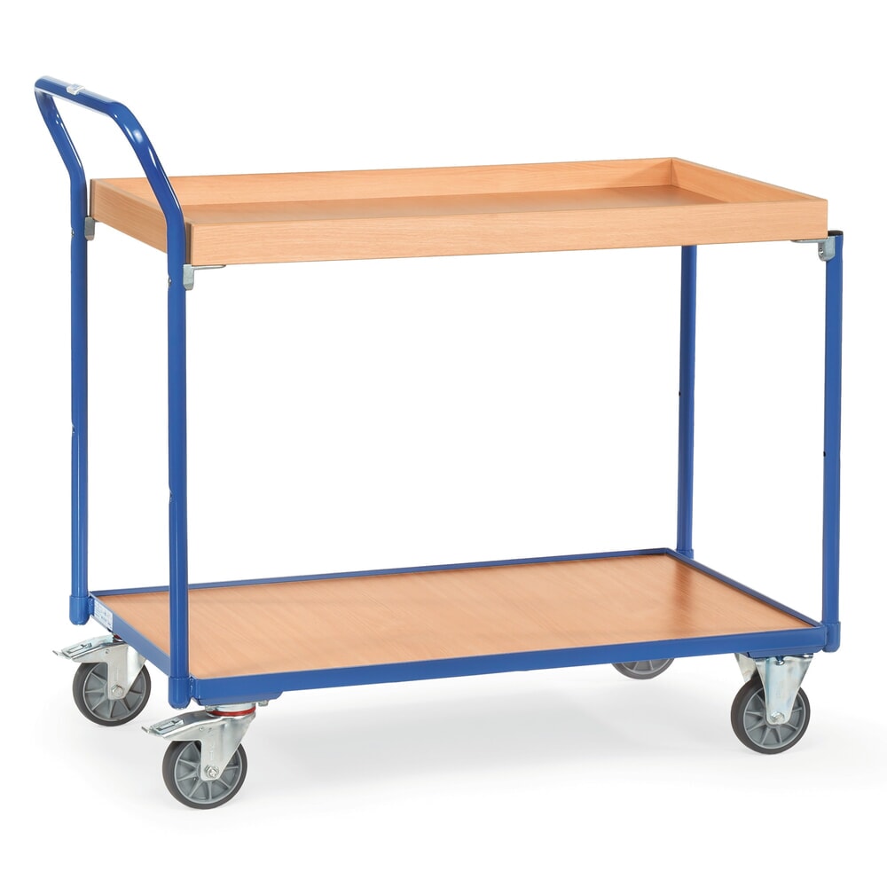 Product afbeelding: Tafelwagen fetra®, 1 houten legbord + 1 houten bak van 850 x 500 mm, hoogte 1.030 mm
