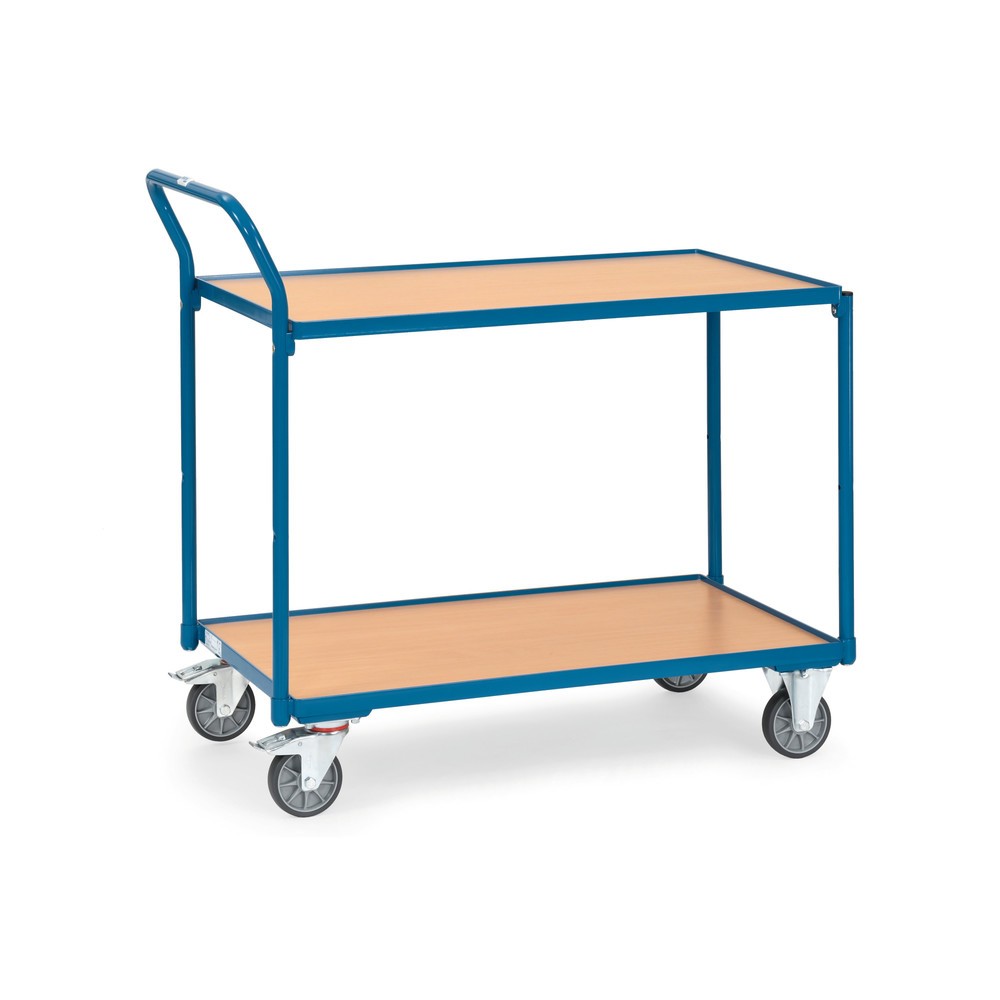 Product afbeelding: Tafelwagen fetra®, draagvermogen 300 kg, 2 etages van 850 x 500 mm, hoog aangebrachte duwbeugel