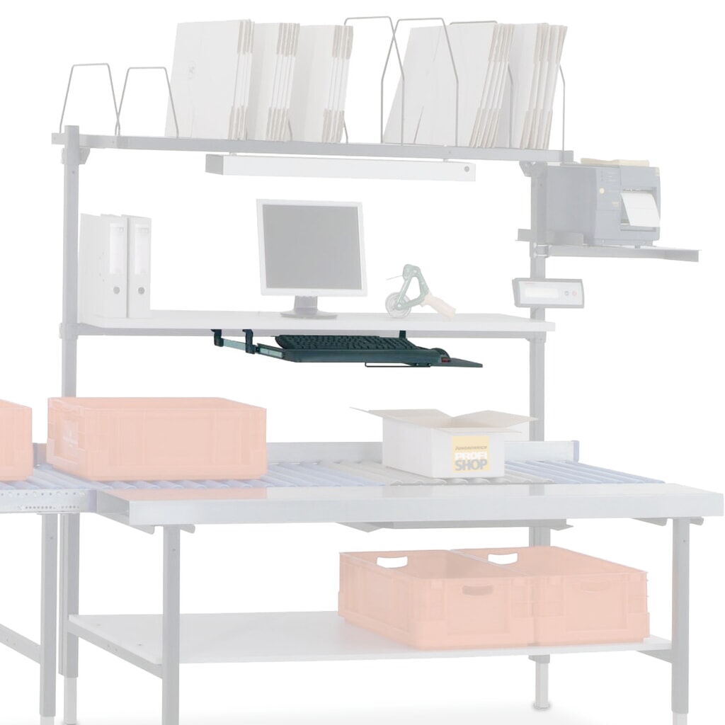 Toetsenbord- en muisplank voor Rocholz paktafel, uitschuifbaar, hxbxd 110 x 600 x 420 mm Product afbeelding: Toetsenbord- en muisplank voor Rocholz paktafel, uitschuifbaar, hxbxd 110 x 600 x 420 mm