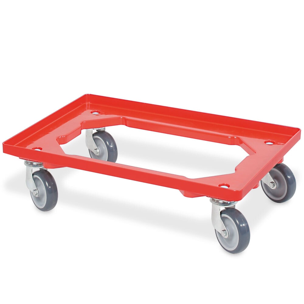 Productafbeelding nr. 1: Transportroller voor euro-stapelbakken 600x400 mm rood, 4 zwenkwielen, grijze rubberen banden
