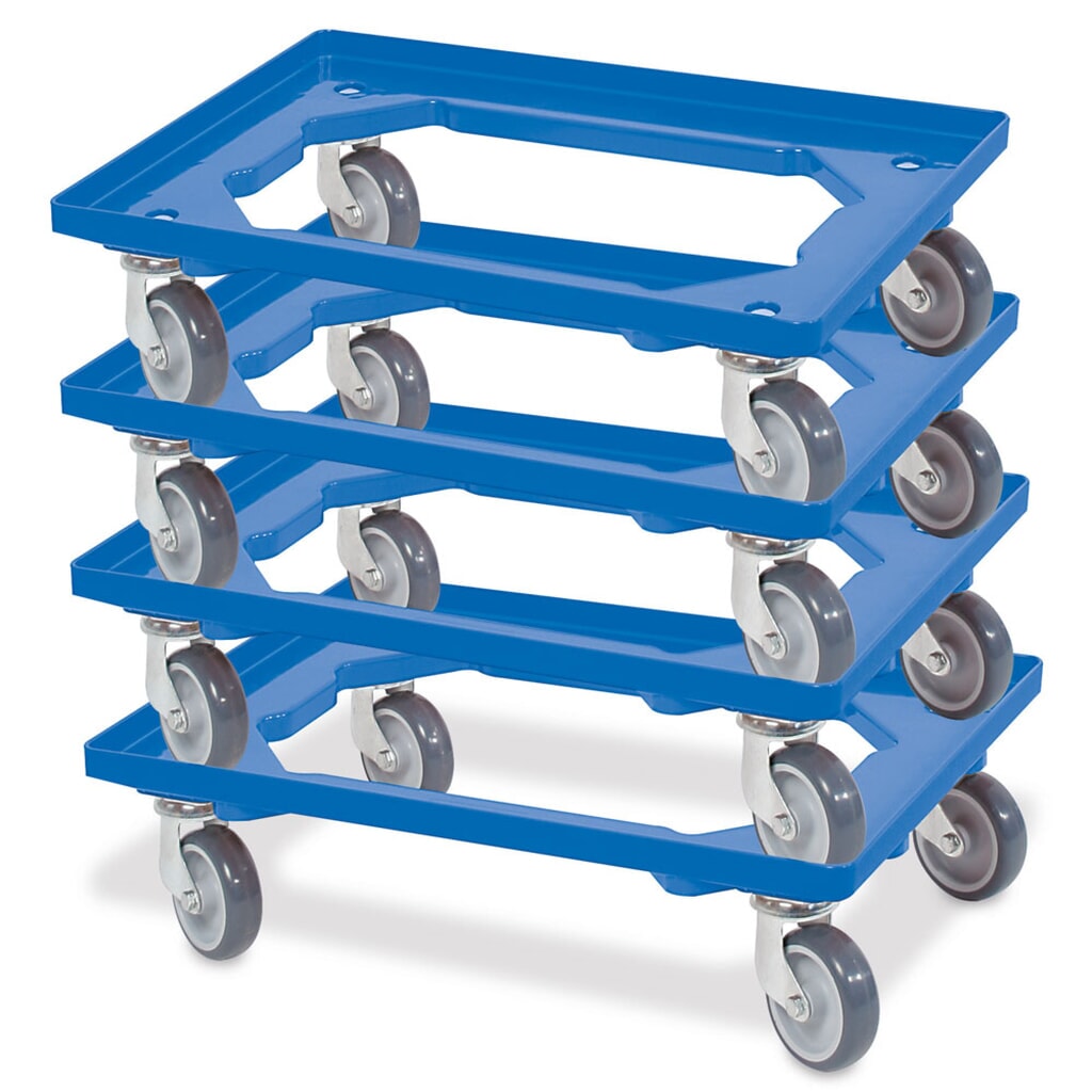 Transportroller voor euro-stapelbakken 600x400 mm blauw, 4 zwenkwielen, grijze rubberen banden Productafbeelding nr. 2: Transportroller voor euro-stapelbakken 600x400 mm blauw, 4 zwenkwielen, grijze rubberen banden