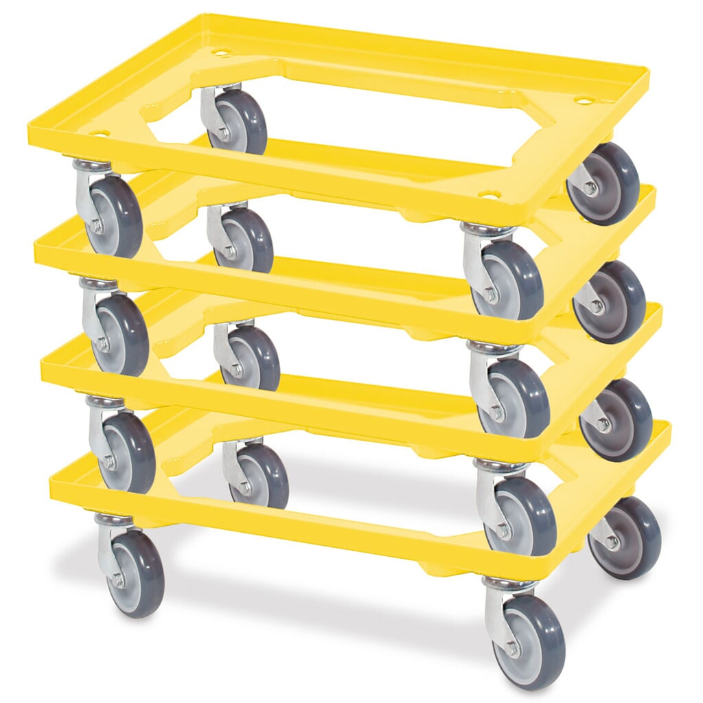 Productafbeelding nr. 2: Transportroller voor euro-stapelbakken 600x400 mm geel, 4 zwenkwielen, grijze rubberen banden