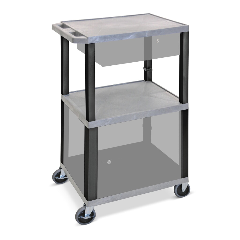 Transportwagen van kunststof, 3 etages, cap. 150 kg, grijs Product afbeelding: Transportwagen van kunststof, 3 etages, cap. 150 kg, grijs