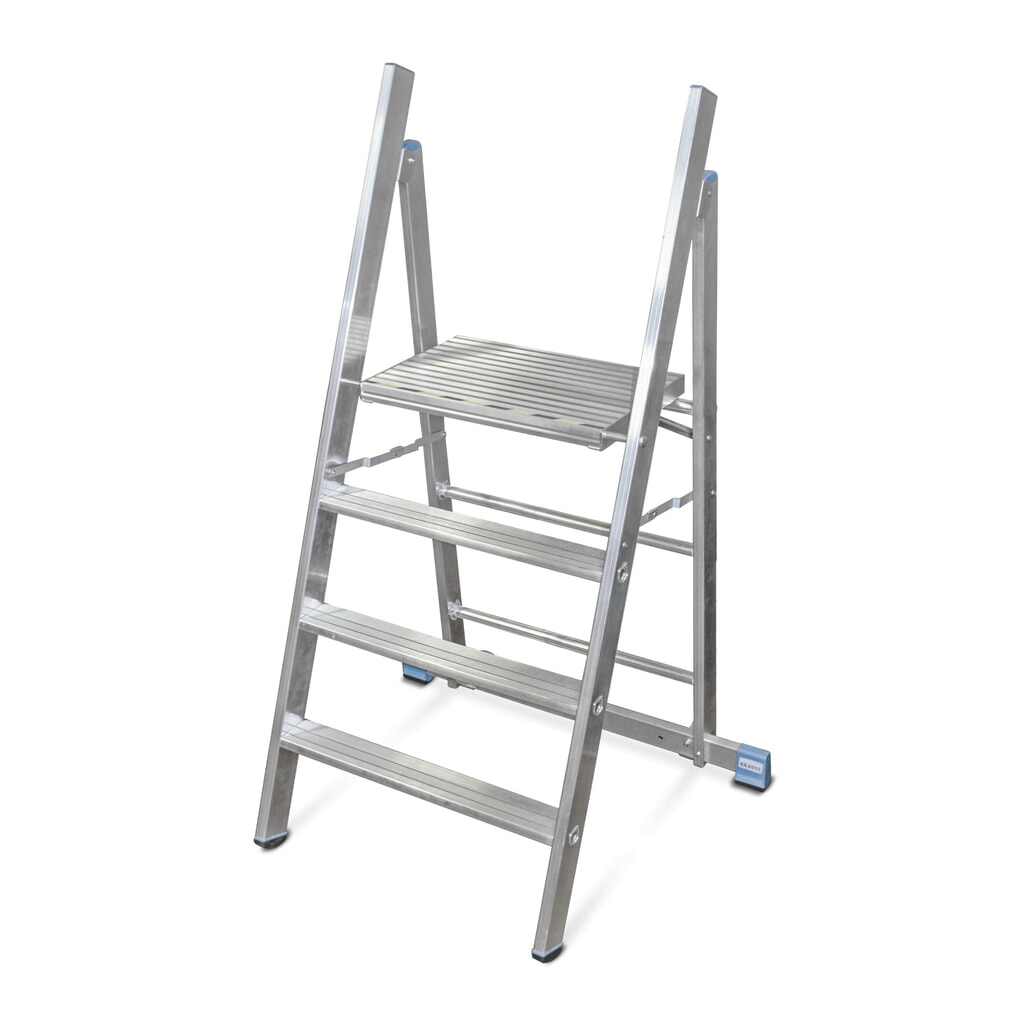 Montagetrap KRAUSE® Profi van aluminium, met 2 wielen, 4 treden Product afbeelding: Montagetrap KRAUSE® Profi van aluminium, met 2 wielen, 4 treden